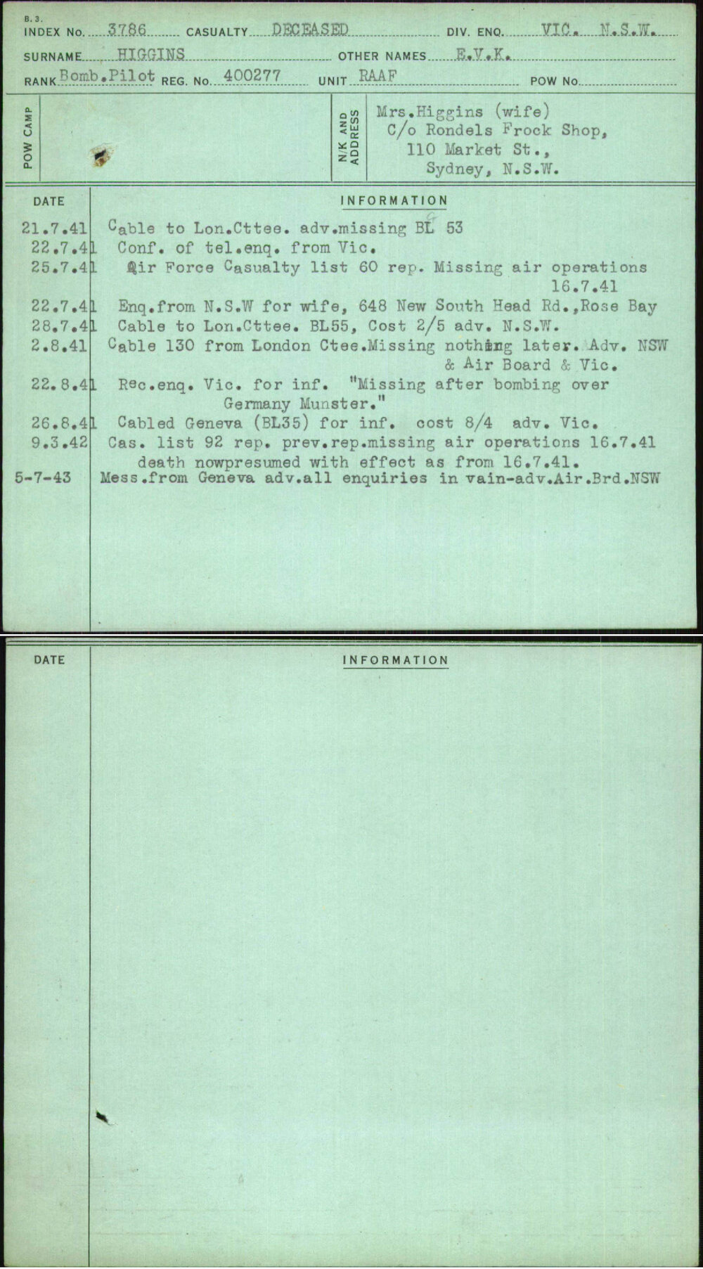 Higgins, E V K, 400277