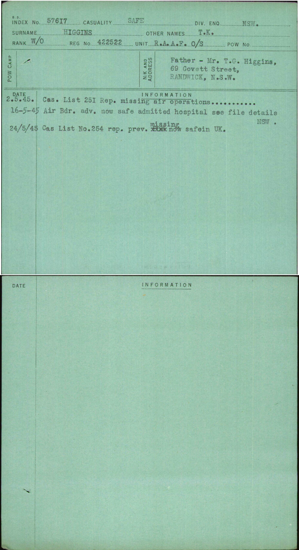 Higgins, T K, 422522