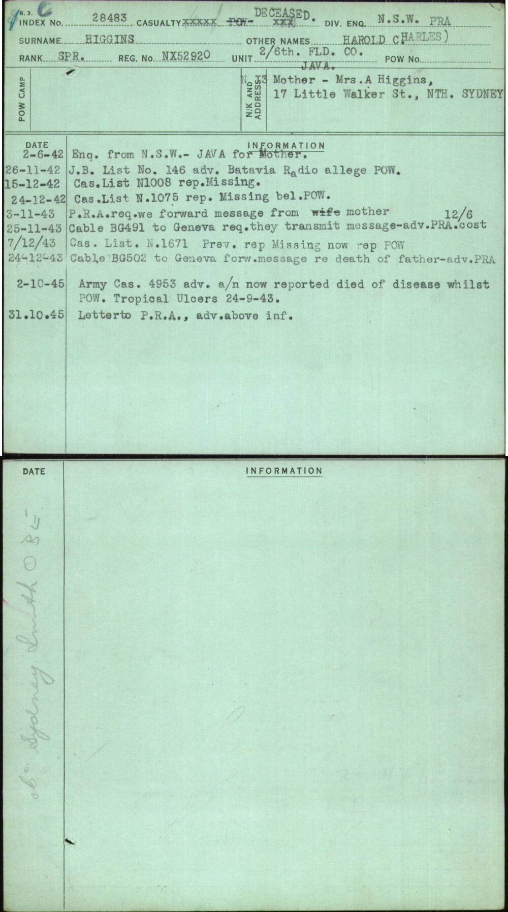 Higgins, Harold Charles, NX52920