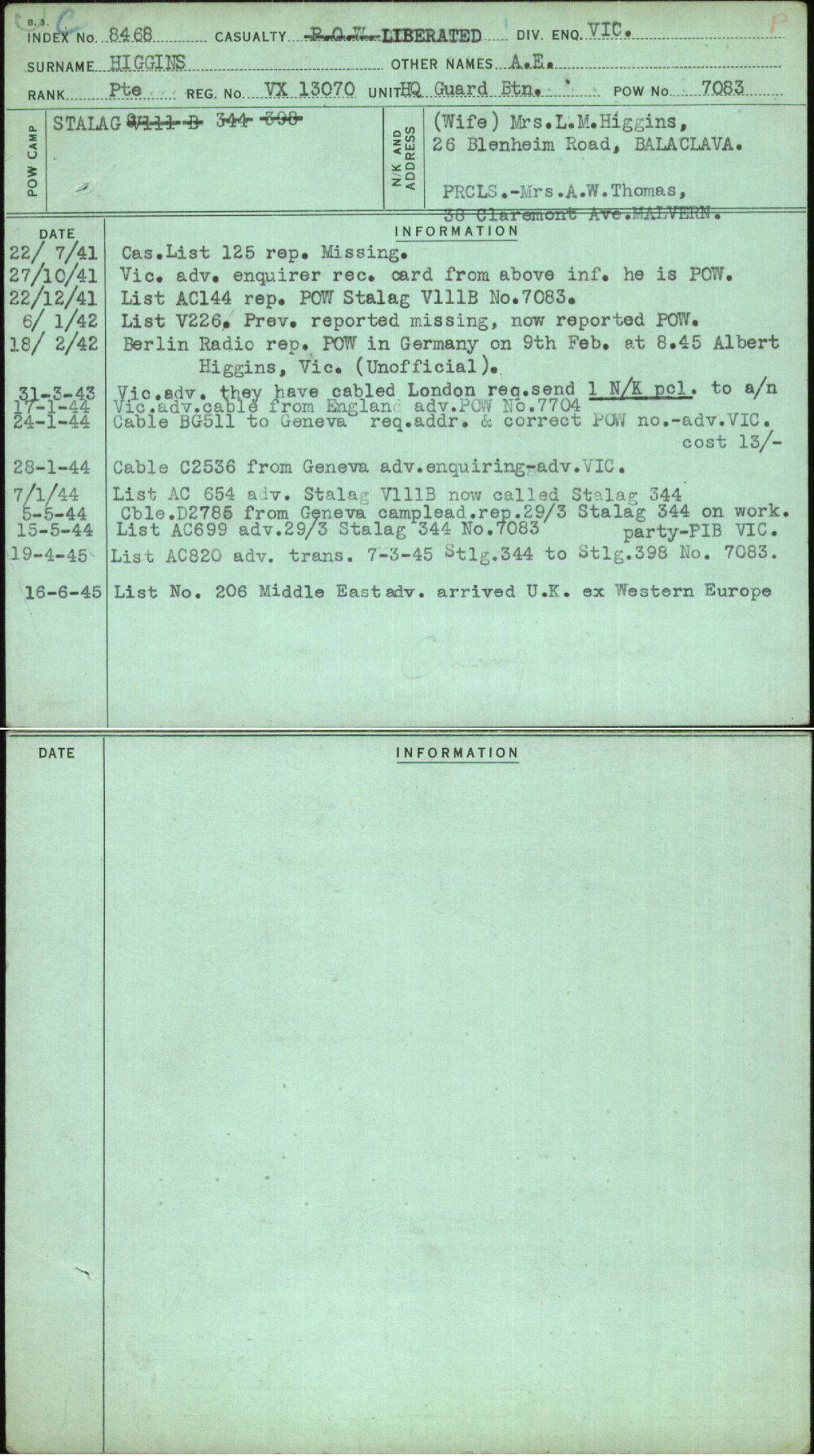 Higgins, A E, VX13070