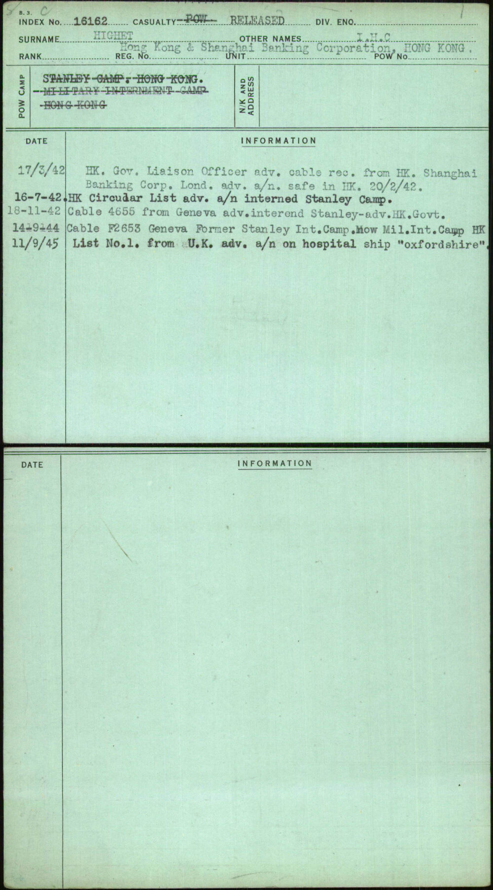 Highet, I H C, [No Service Number]