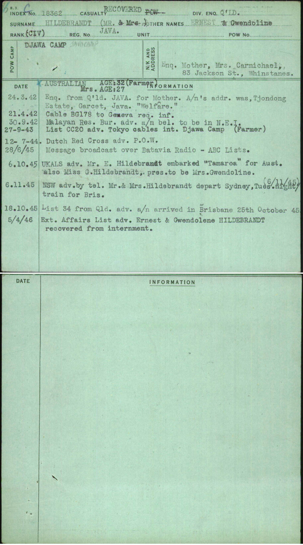 Hildebrandt (Mr &amp; Mrs), Ernest &amp; Gwendoline, Java