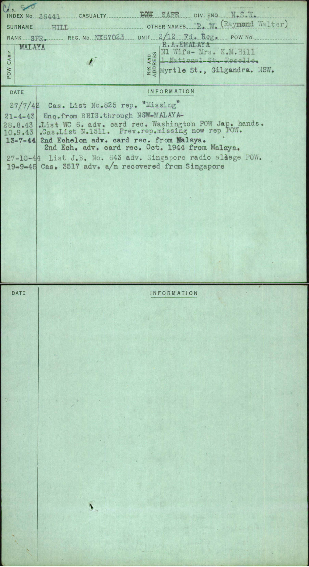Hill, R W (Raymond Walter), NX67023