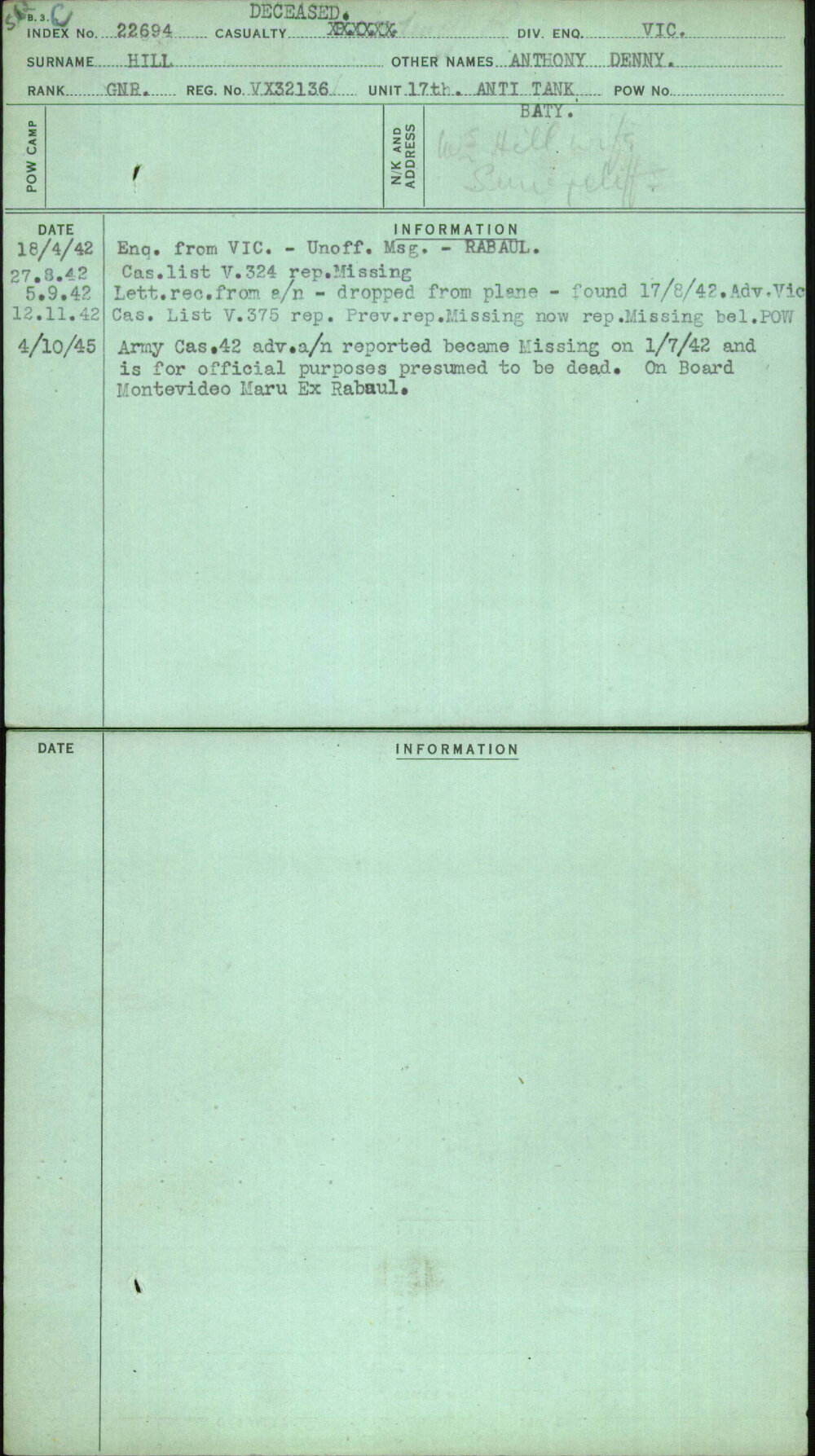 Hill, Anthony Denny, VX32136