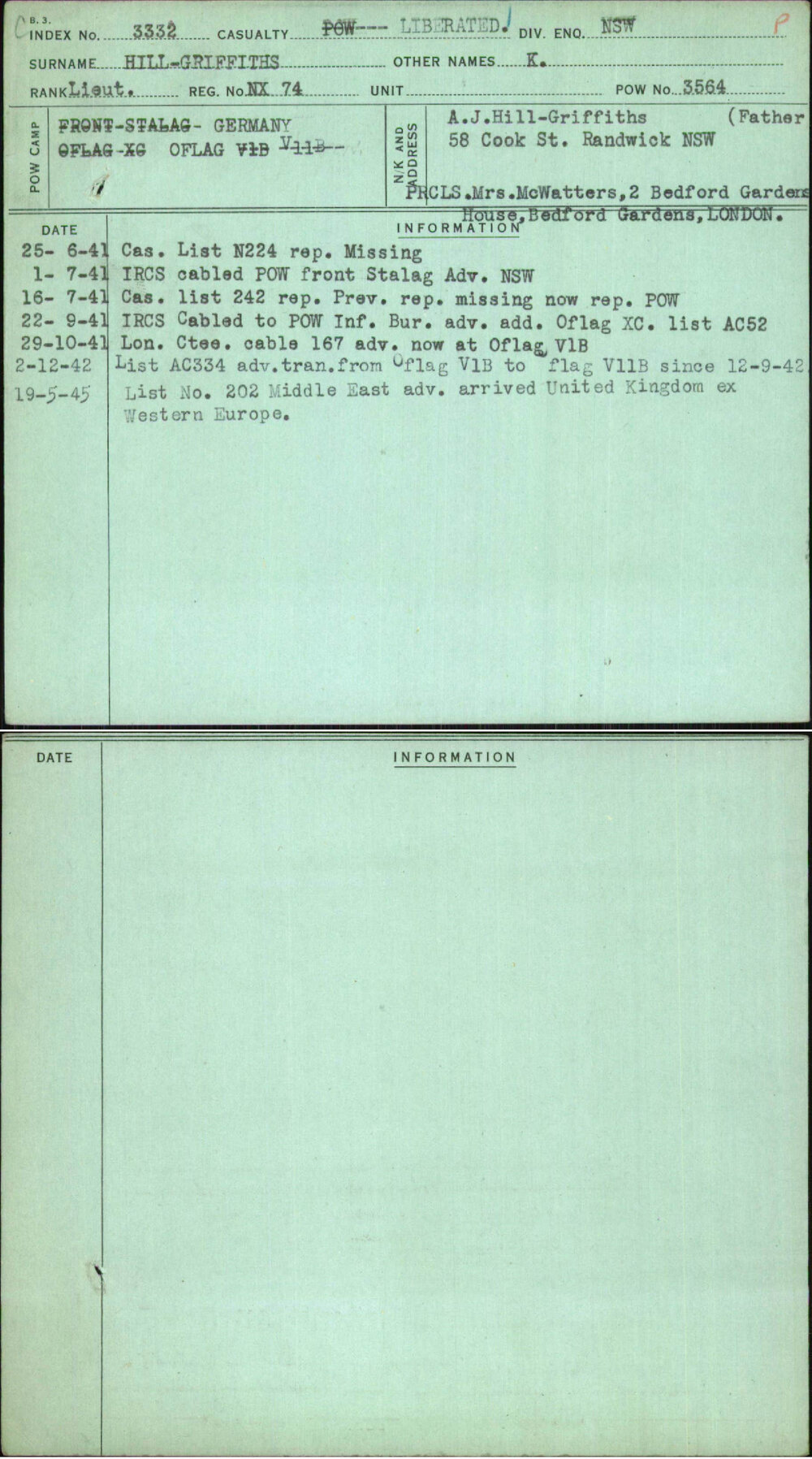 Hill-Griffiths, K, NX74