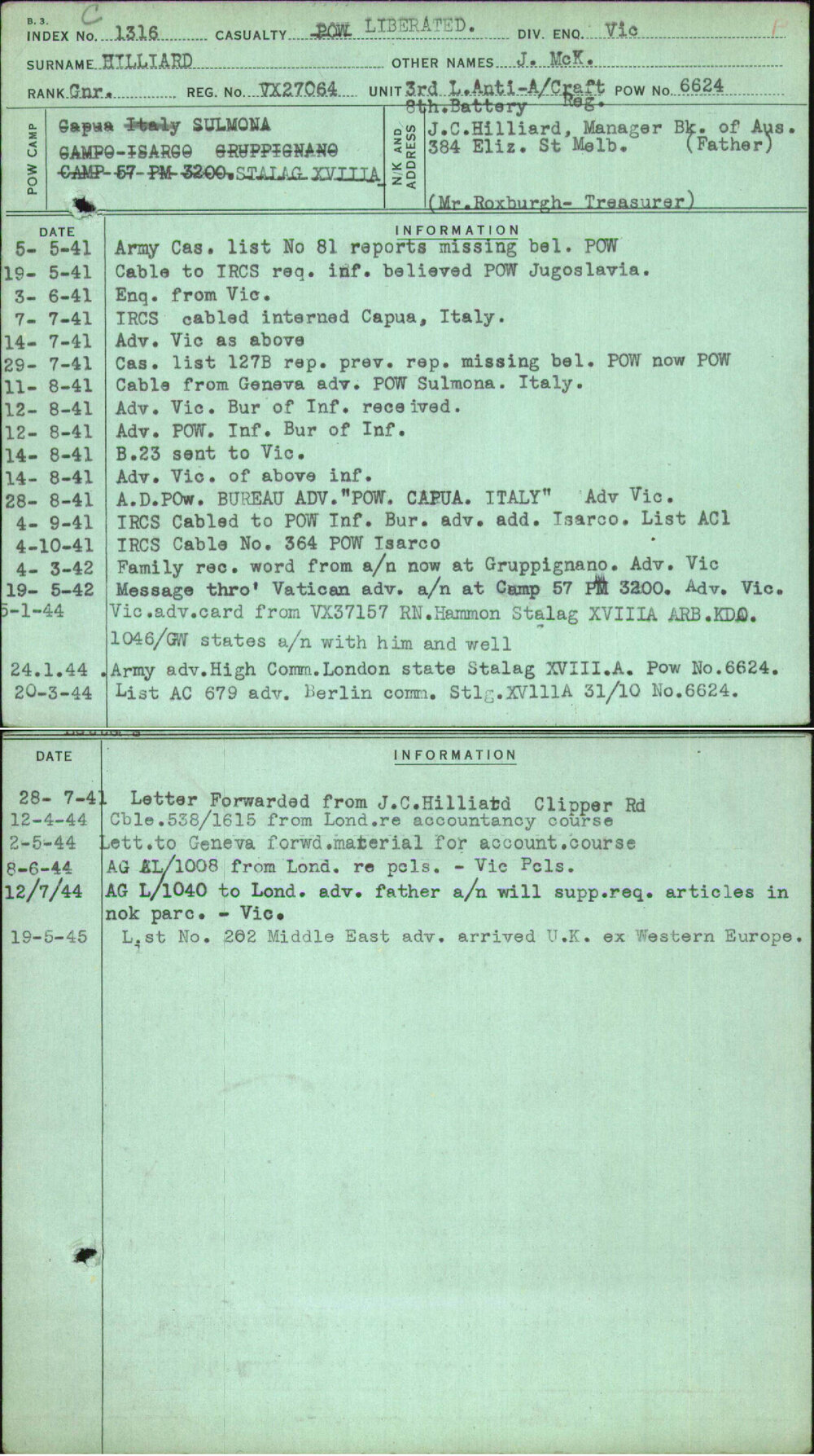 Hilliard, J Mck, VX27064