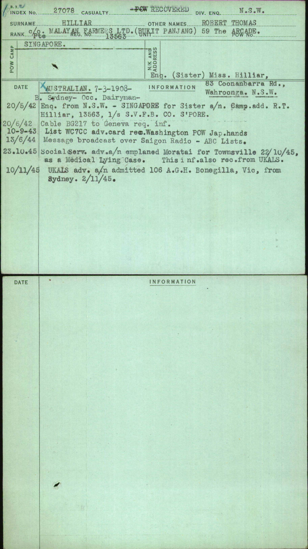 Hilliar, Robert Thomas, 13563