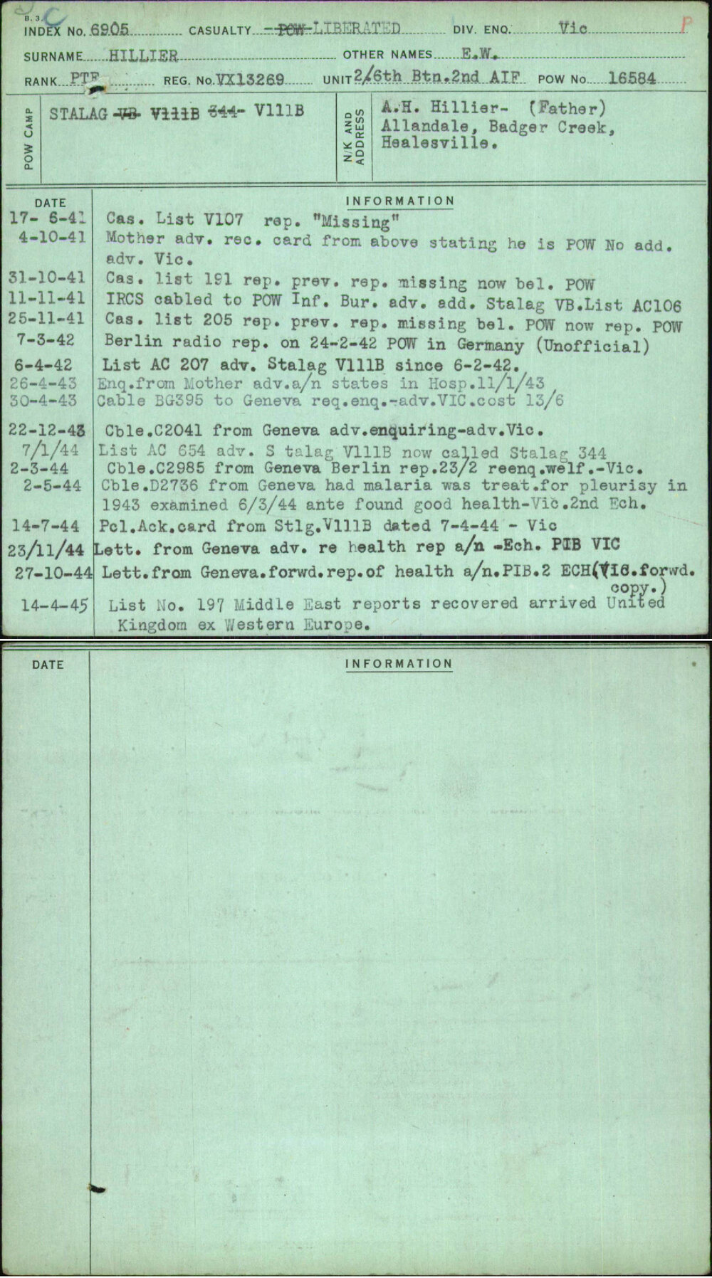 Hillier, E W, VX13269