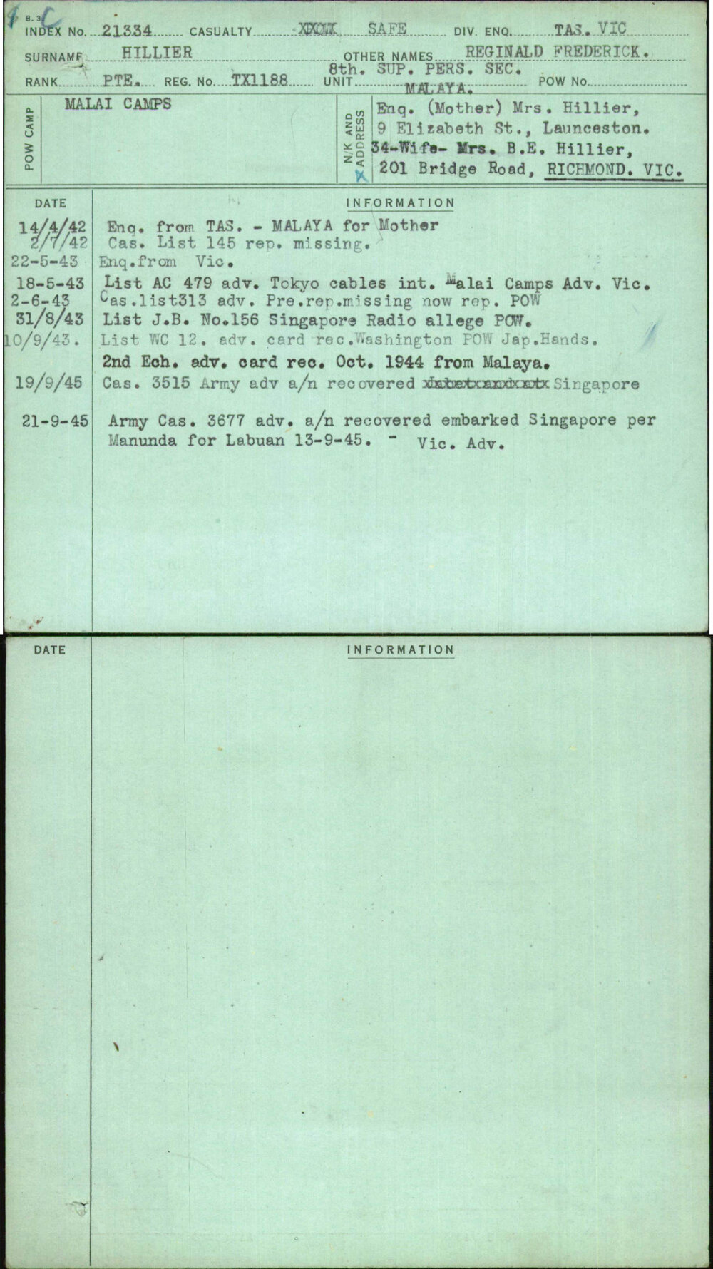 Hillier, Reginald Frederick, TX1188