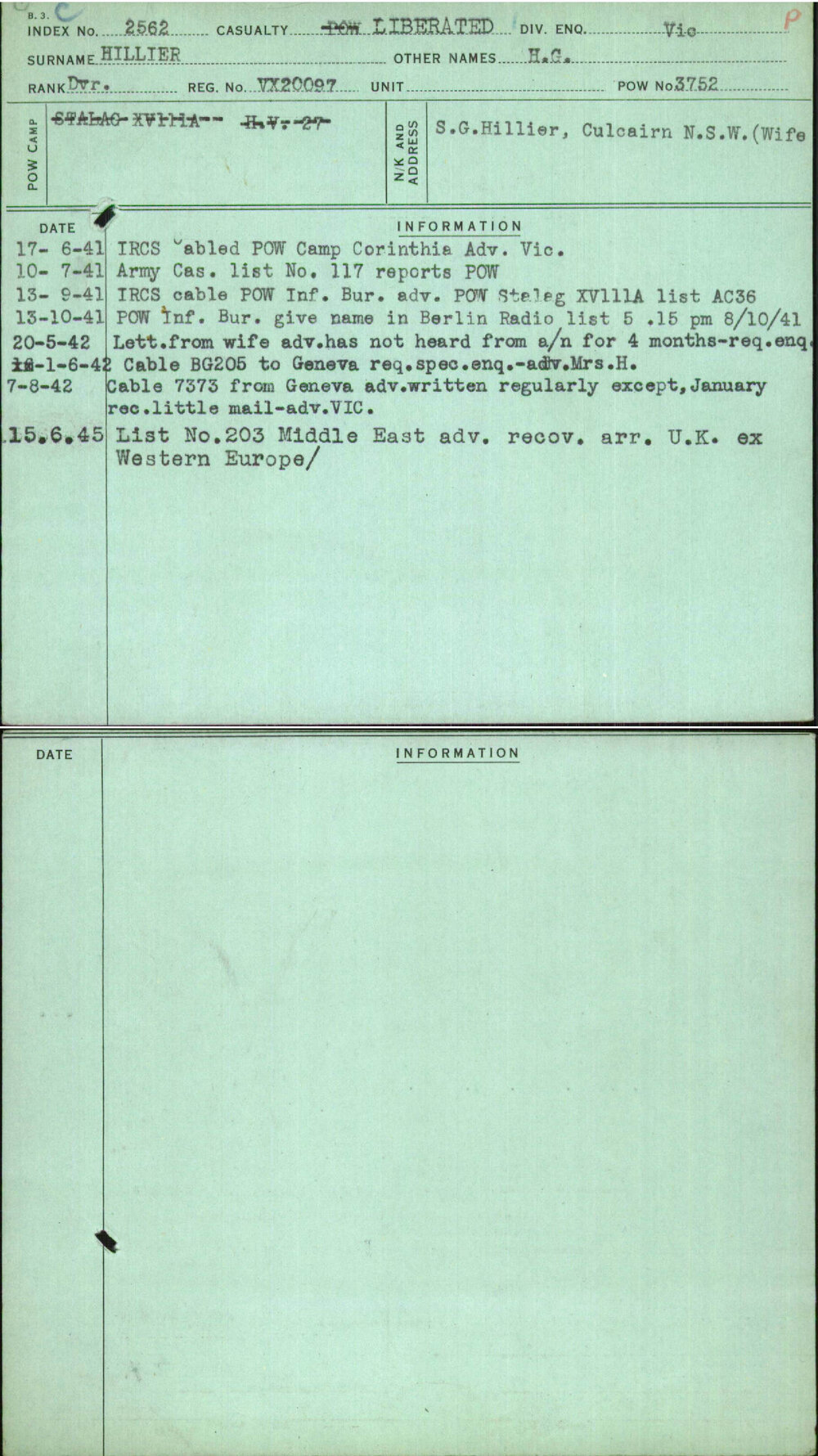 Hillier, H G, VX20097