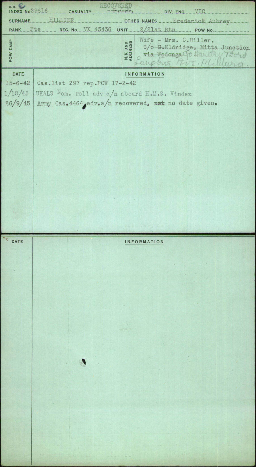 Hillier, Frederick Aubrey, VX45436