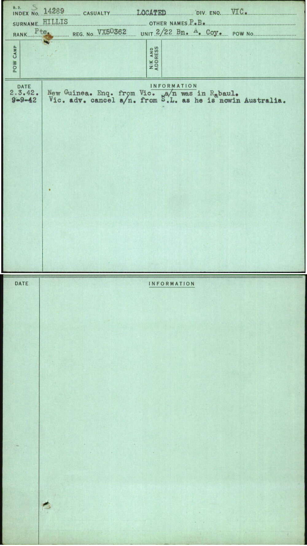 Hillis, P B, VX50362