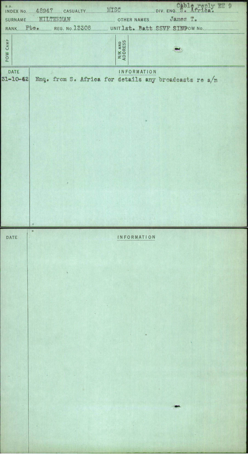 Hilterman, James T, 13308