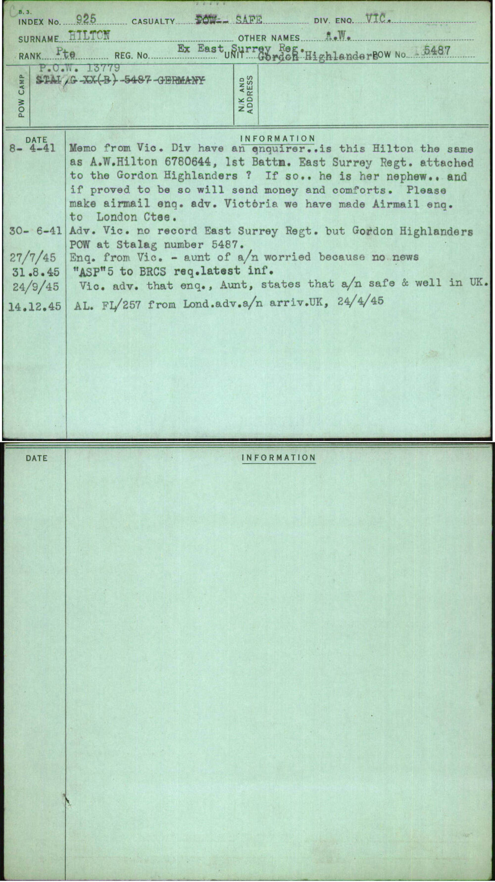 Hilton, A W, Ex East Surrey Reg