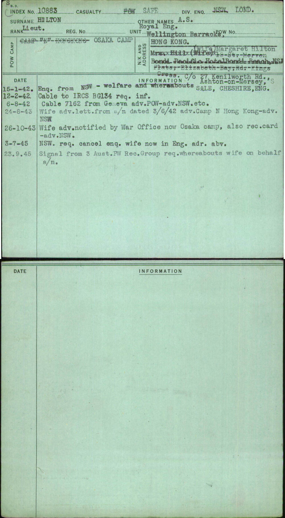 Hilton, A S, [No Service Number]