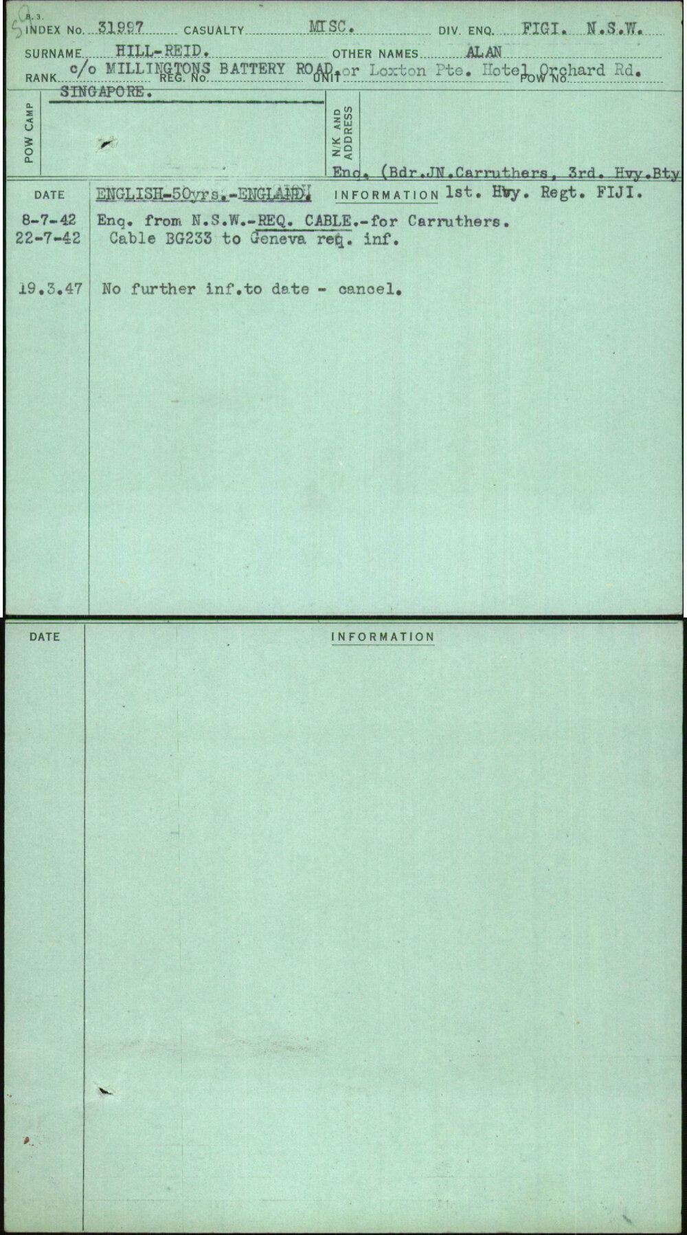 Hill-Reid, Alan, [No Service Number]