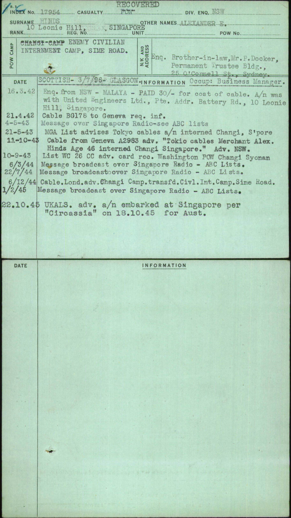 Hinds, Alexander E, Singapore