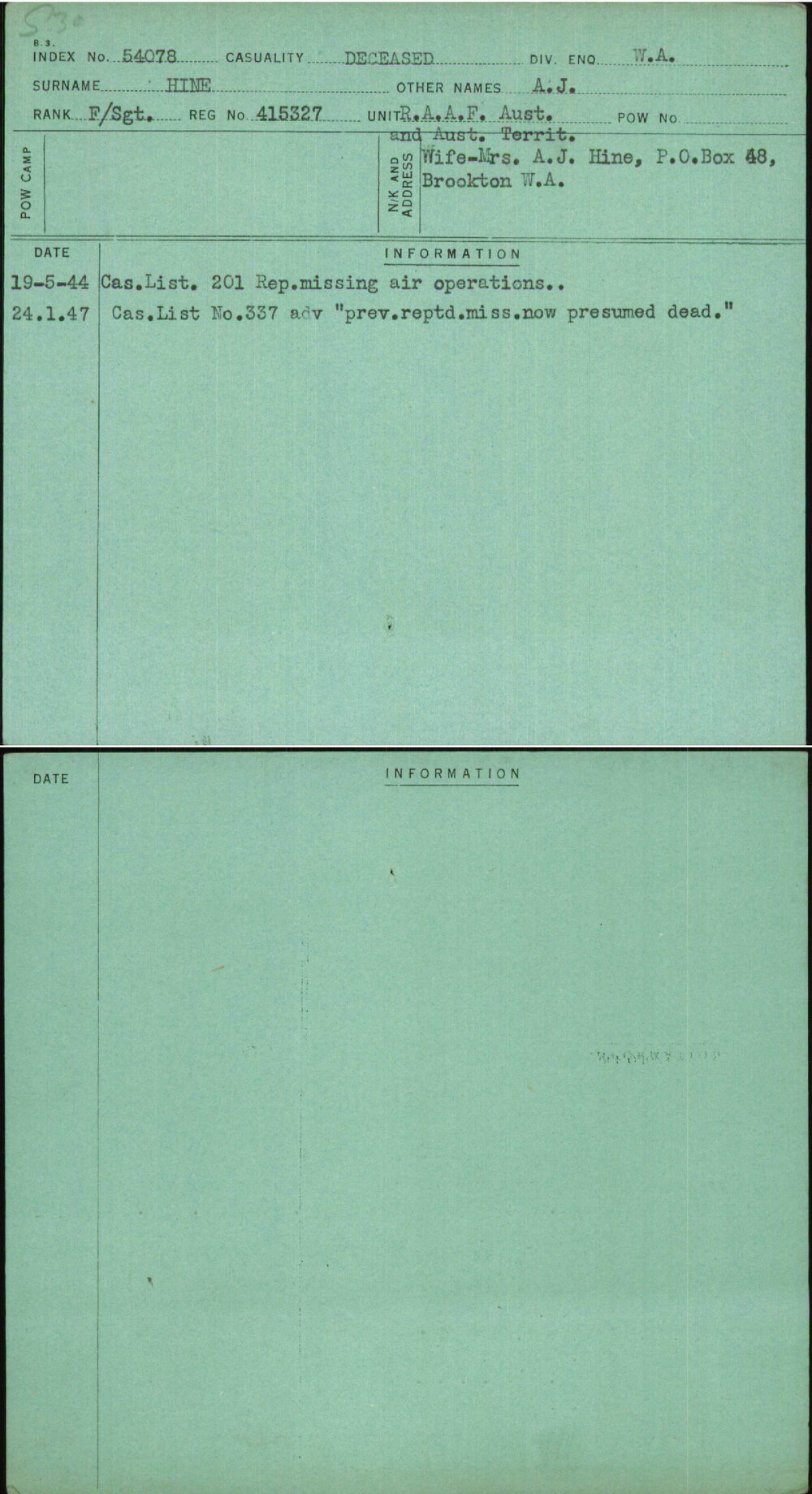 Hine, A J, 415327