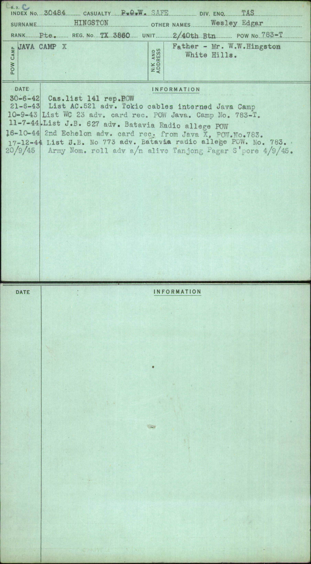 Hingston, Wesley Edgar, TX3860