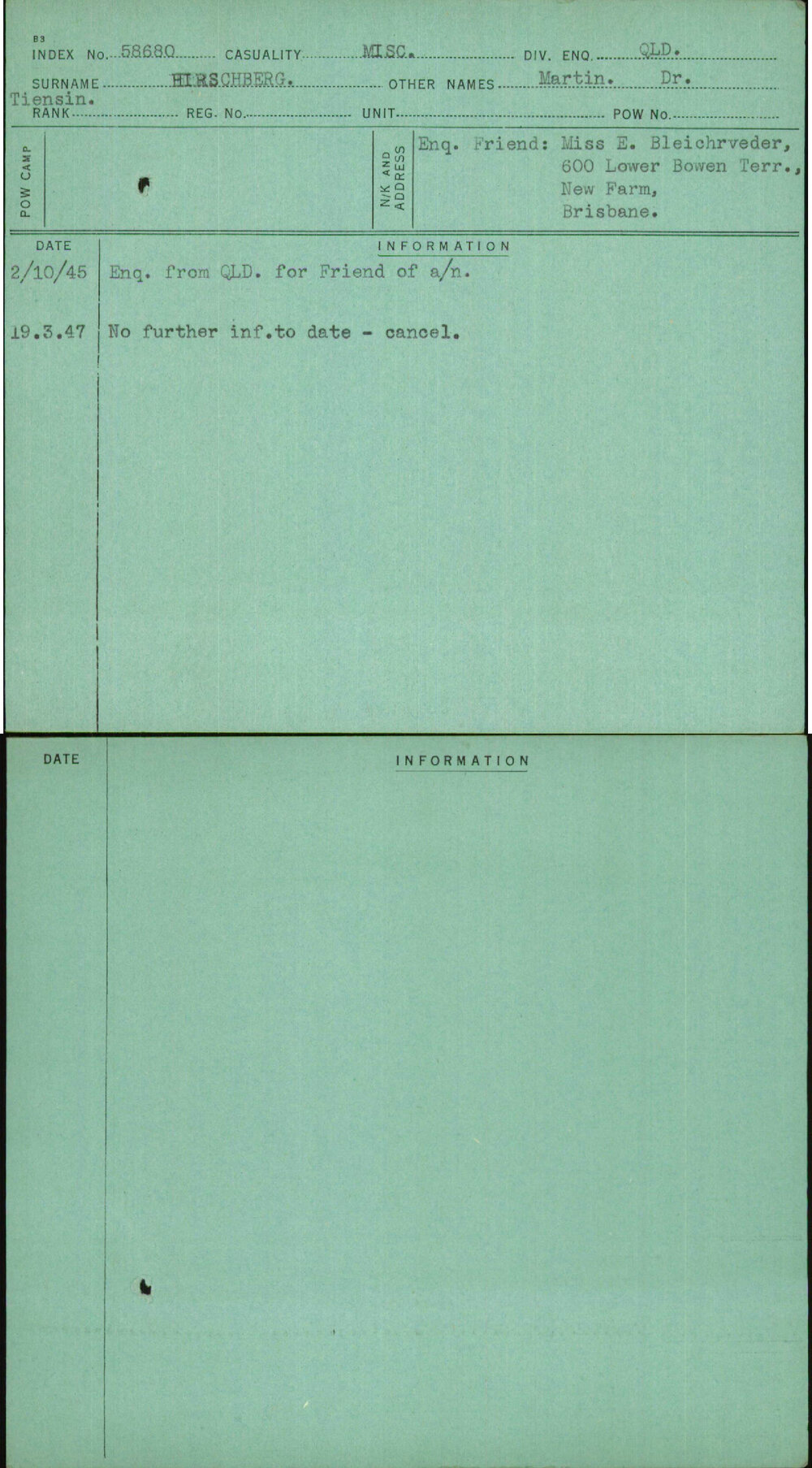 Hirschberg, Martin Dr, [No Service Number]
