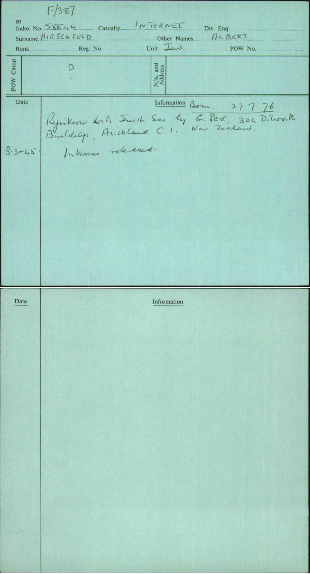 Hirschfeld, Albert, [No Service Number]