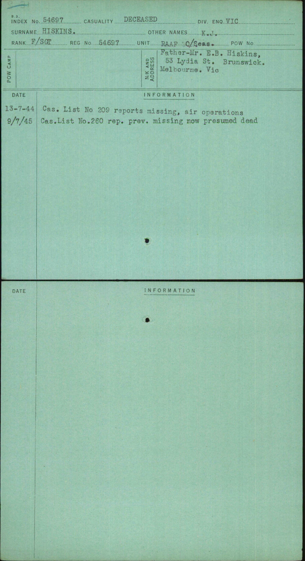 Hiskins, K J, 54697