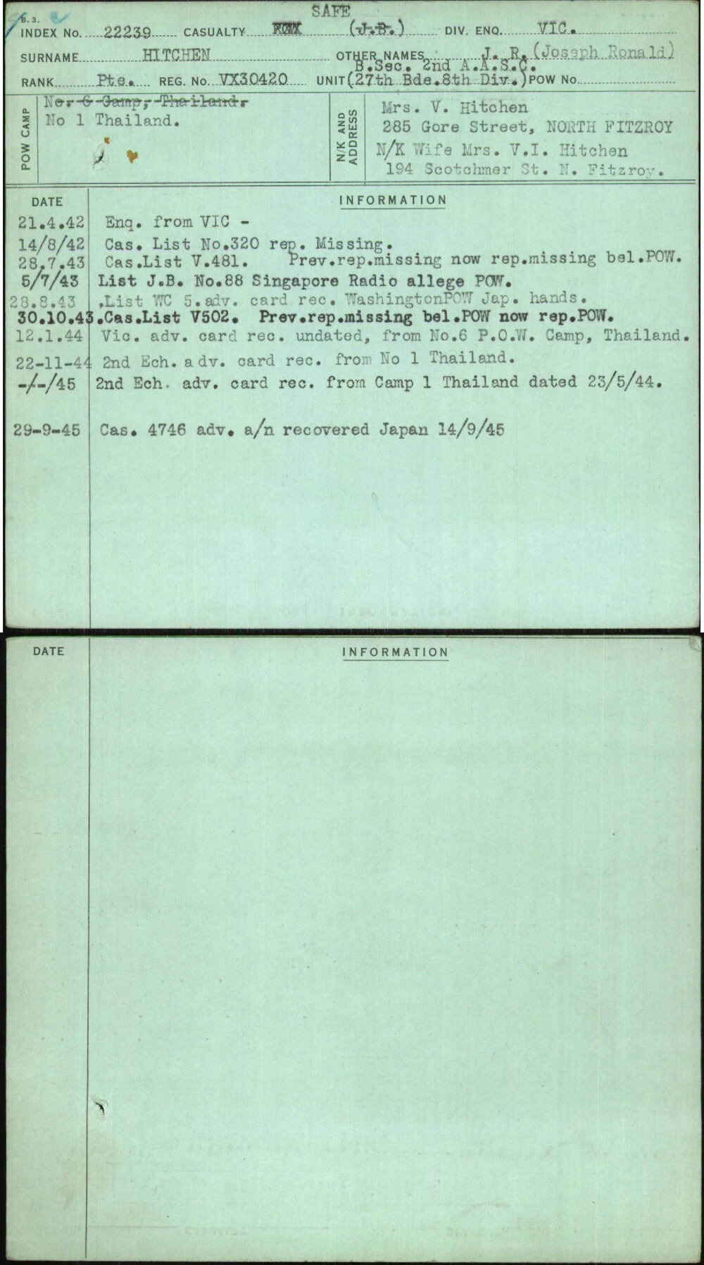 Hitchen, J R (Joseph Ronald), VX30420