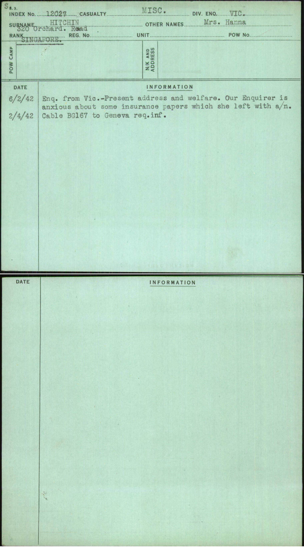 Hitchin, Mrs Hanna, [No Service Number]