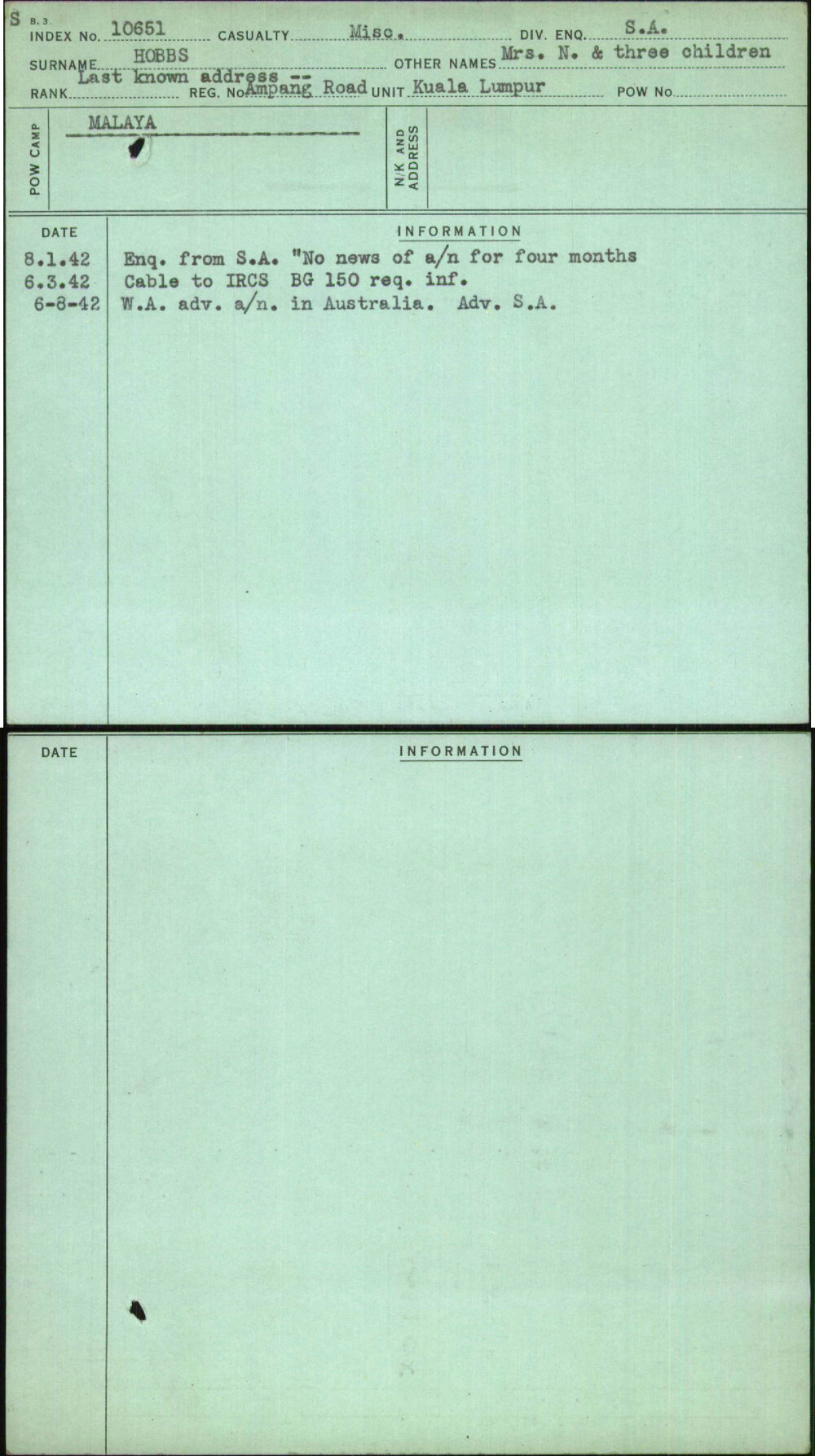 Hobbs, Mrs N &amp; Three Children, Ampang Road