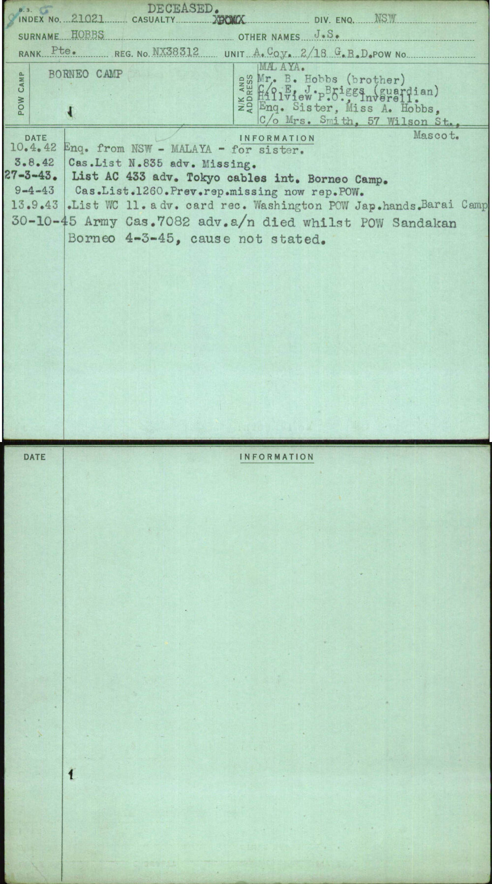 Hobbs, J S, NX38312