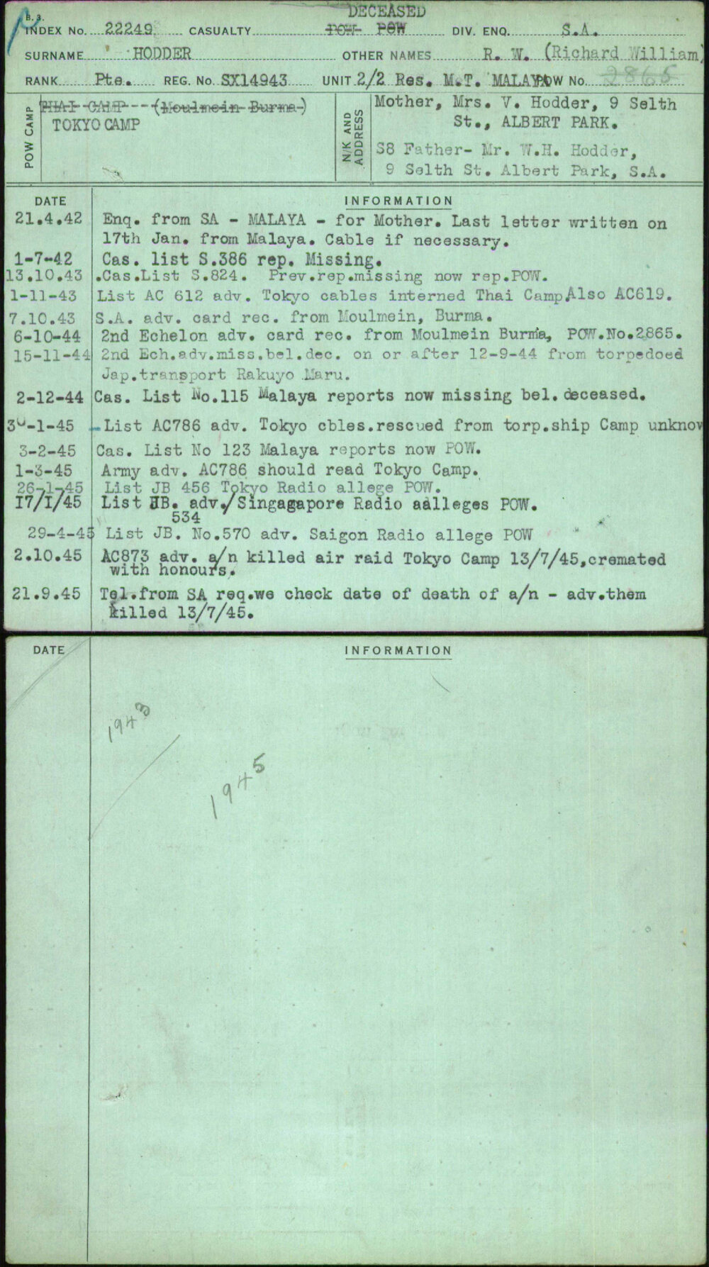 Hodder, R W (Richard William), SX14943