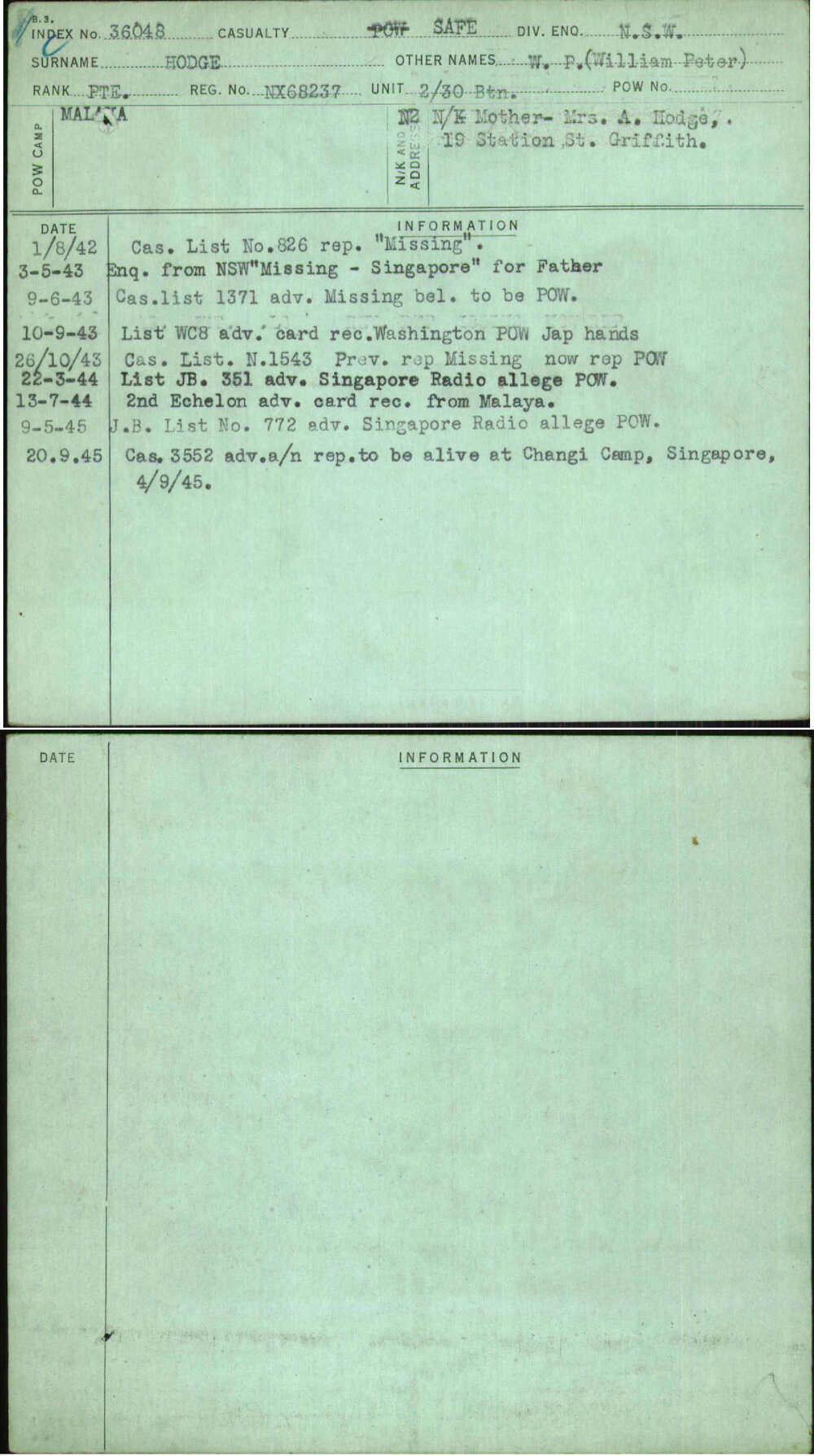 Hodge, W P (William Peter), NX68237