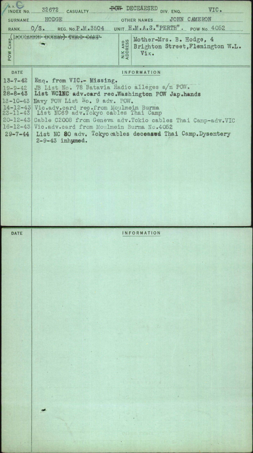 Hodge, John Cameron, Pm3504