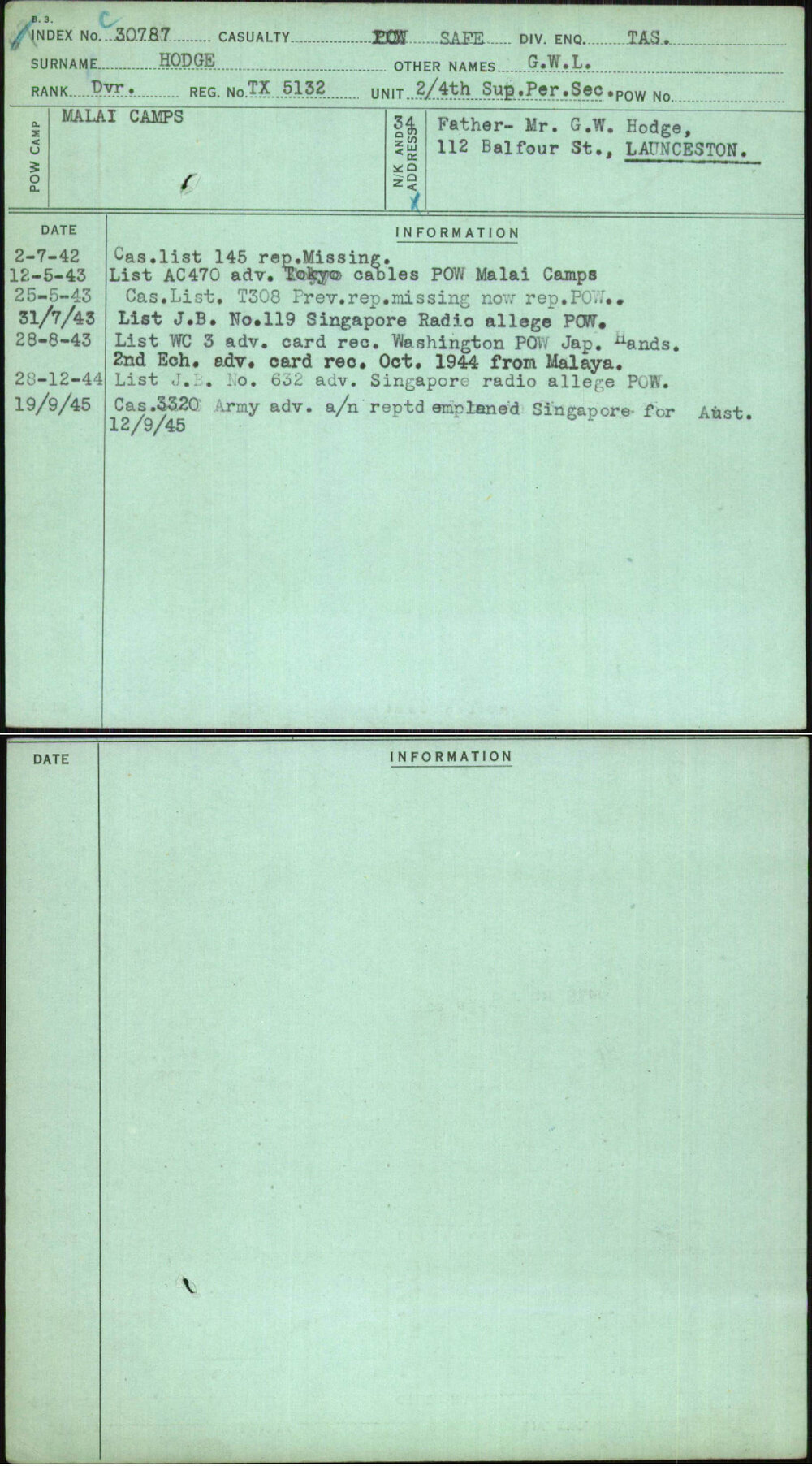 Hodge, G W L, TX5132