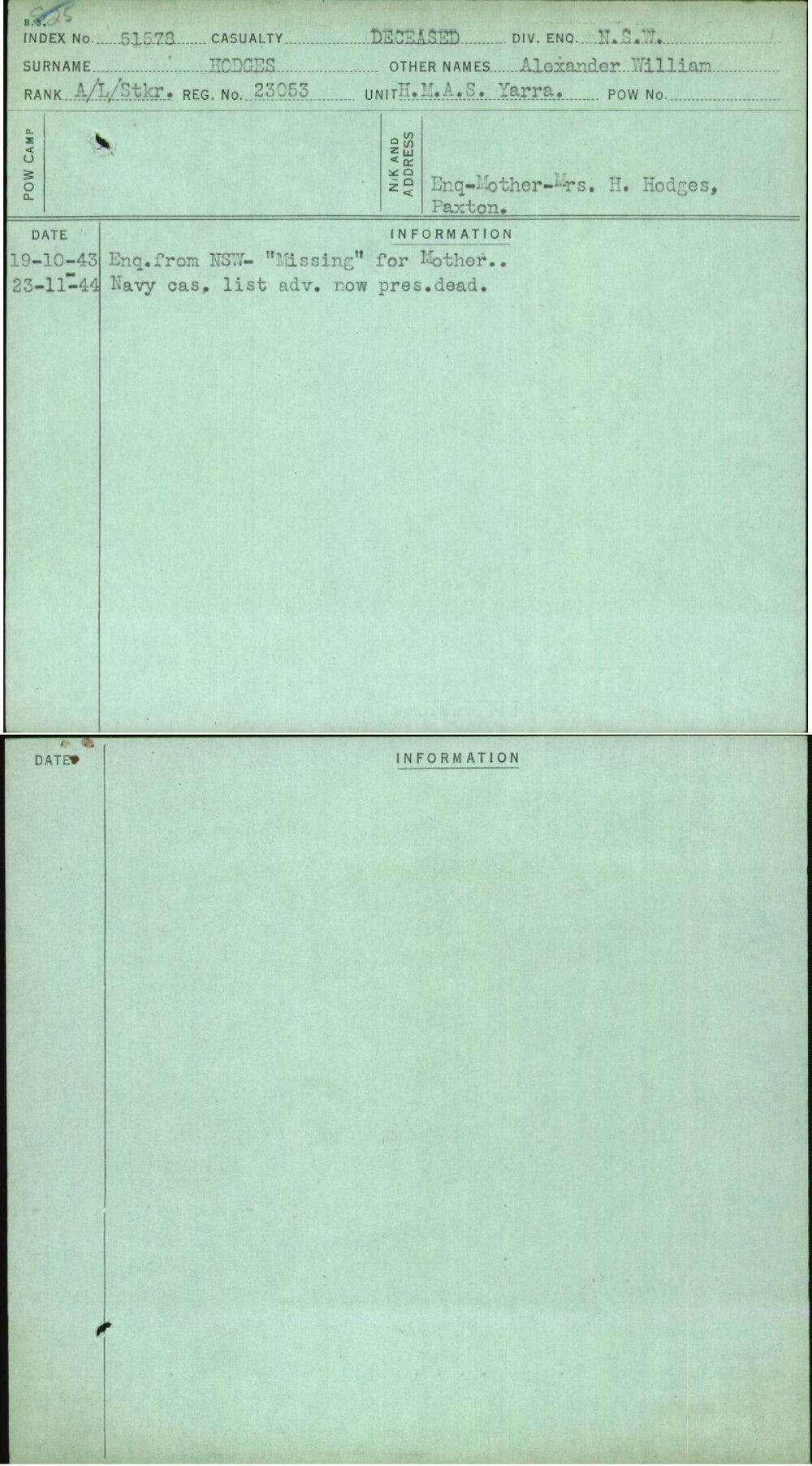 Hodges, Alexander William, 23053