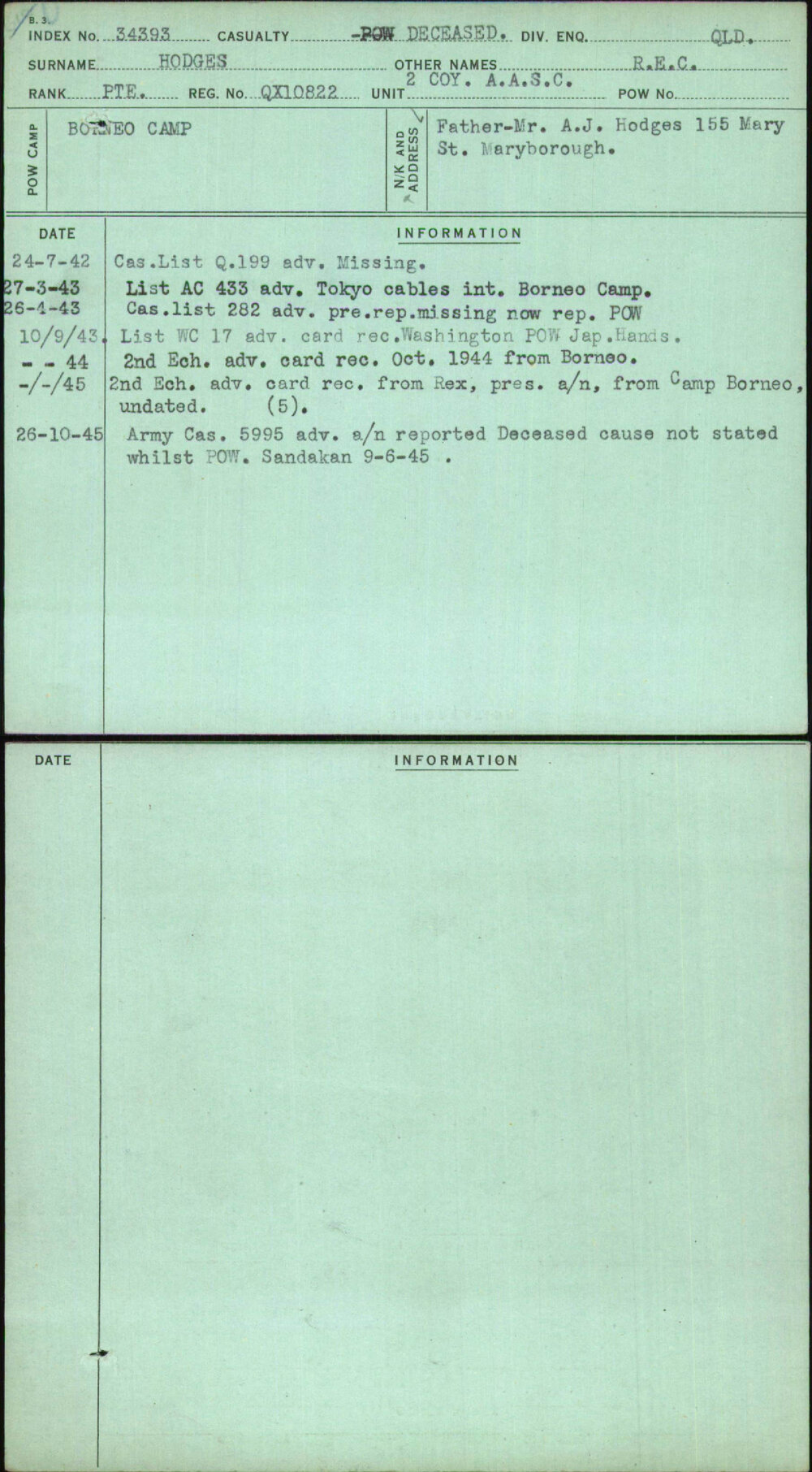 Hodges, R E C, QX10822