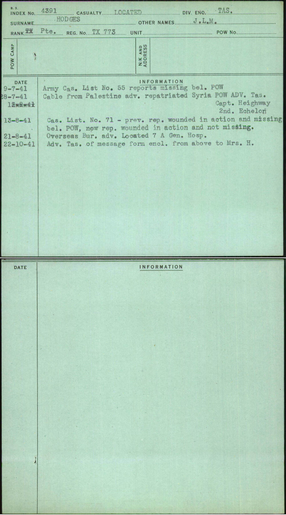 Hodges, J L M, TX773