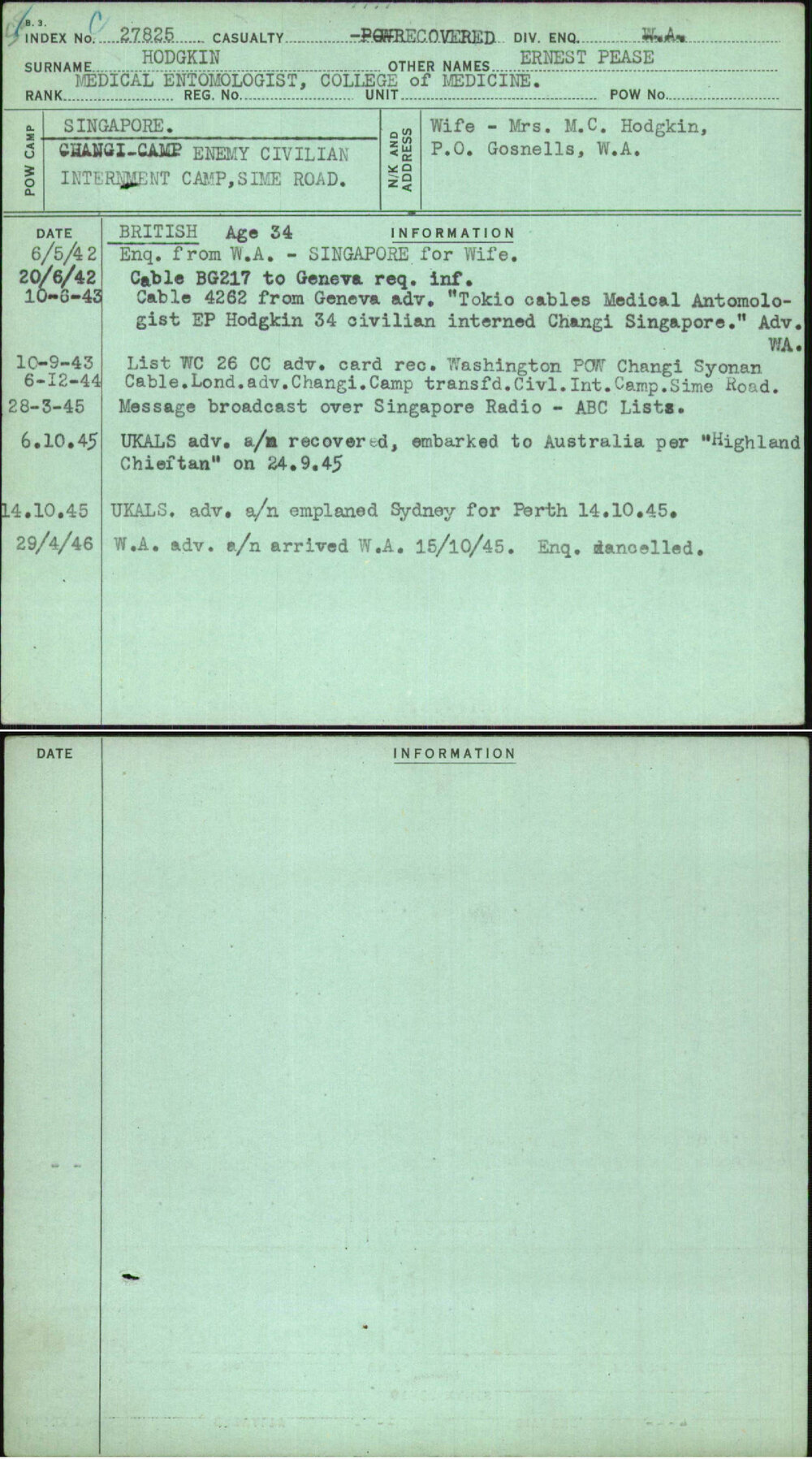 Hodgkin, Ernest Pease, [No Service Number]