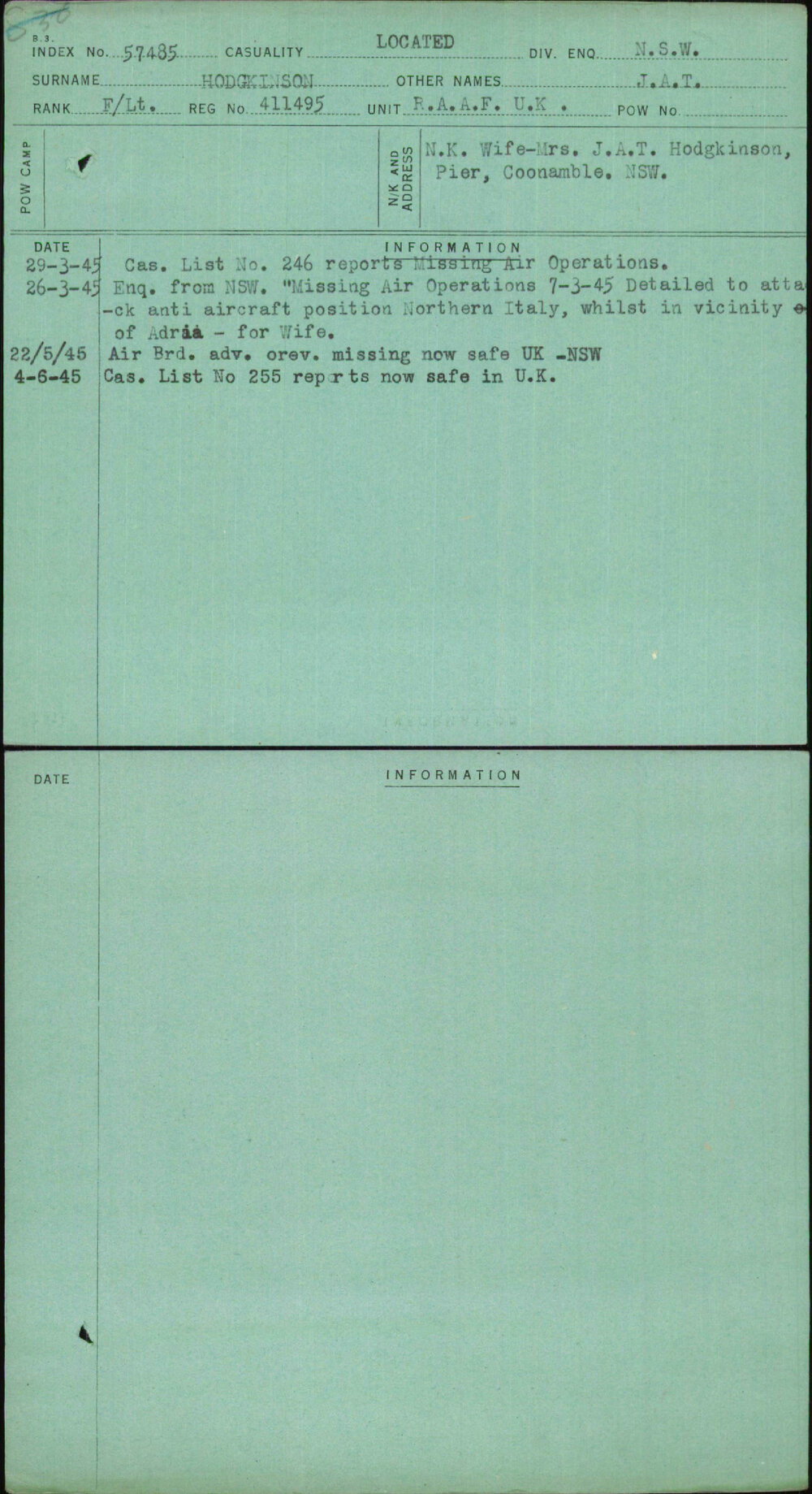 Hodgkinson, J A T, 411495