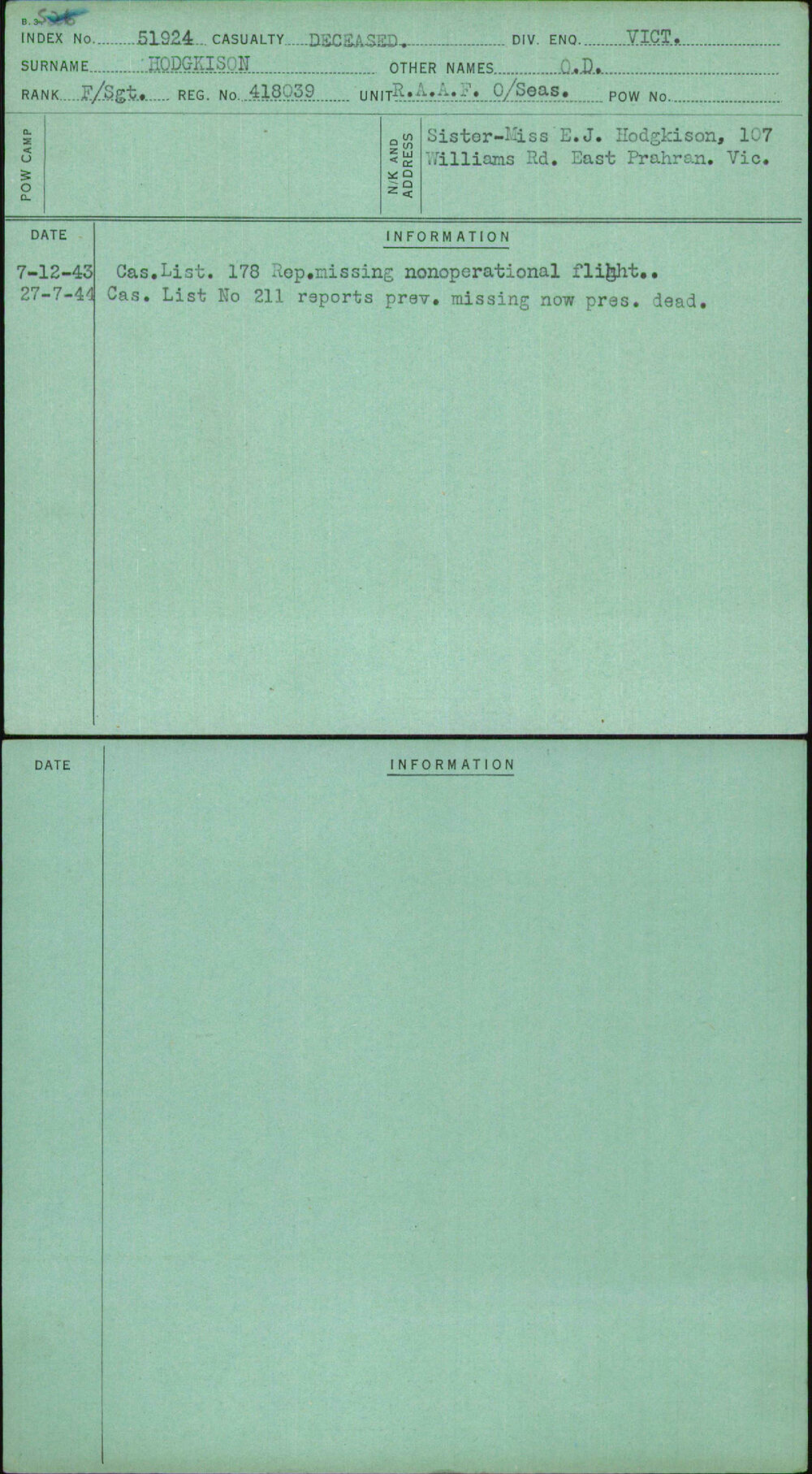 Hodgkison, O D, 418039