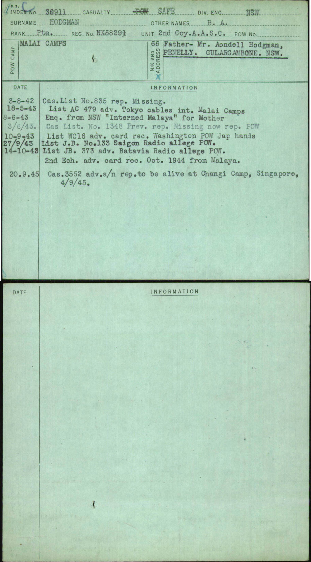 Hodgman, B A, NX58291