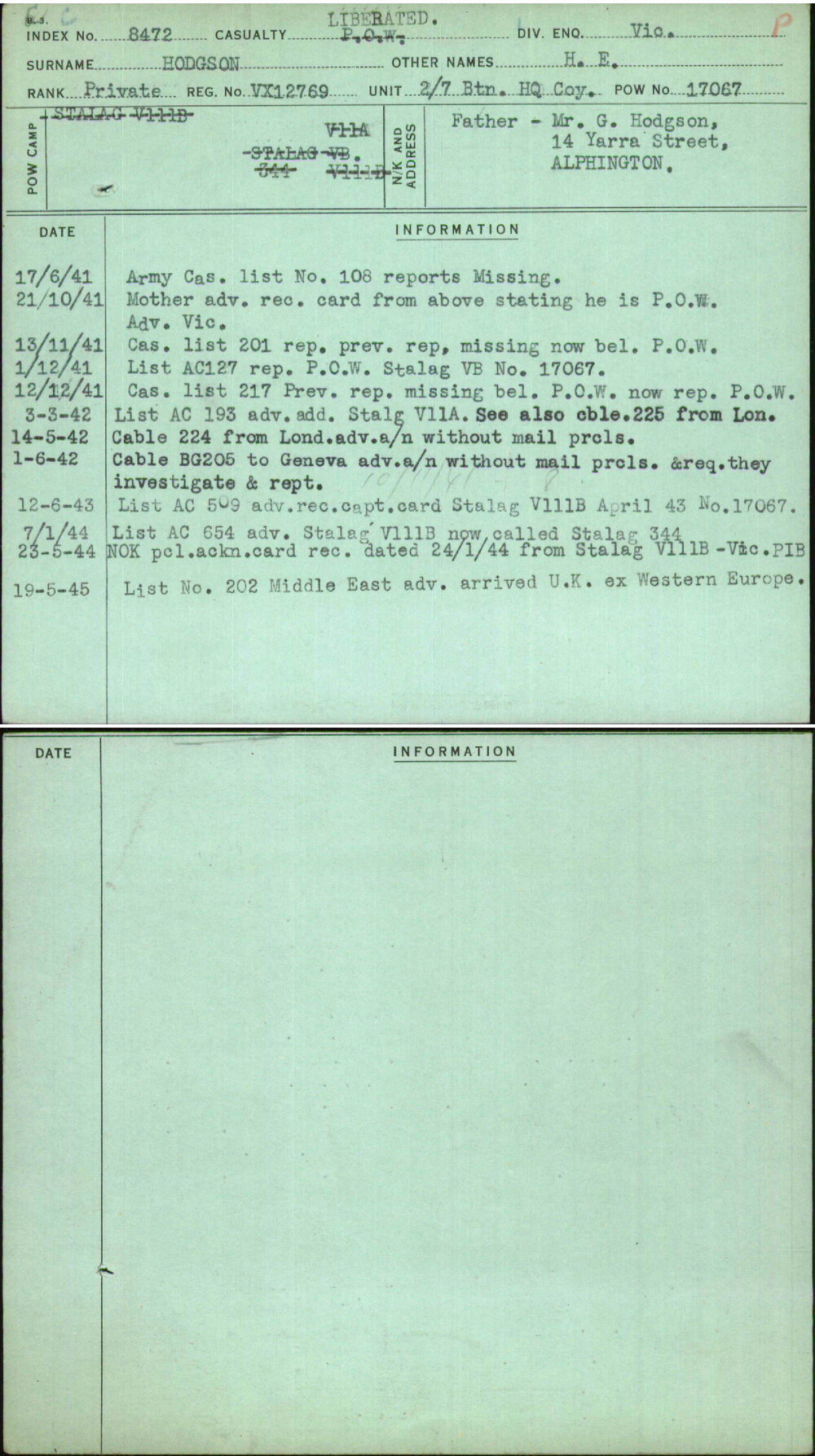 Hodgson, H E, VX12769