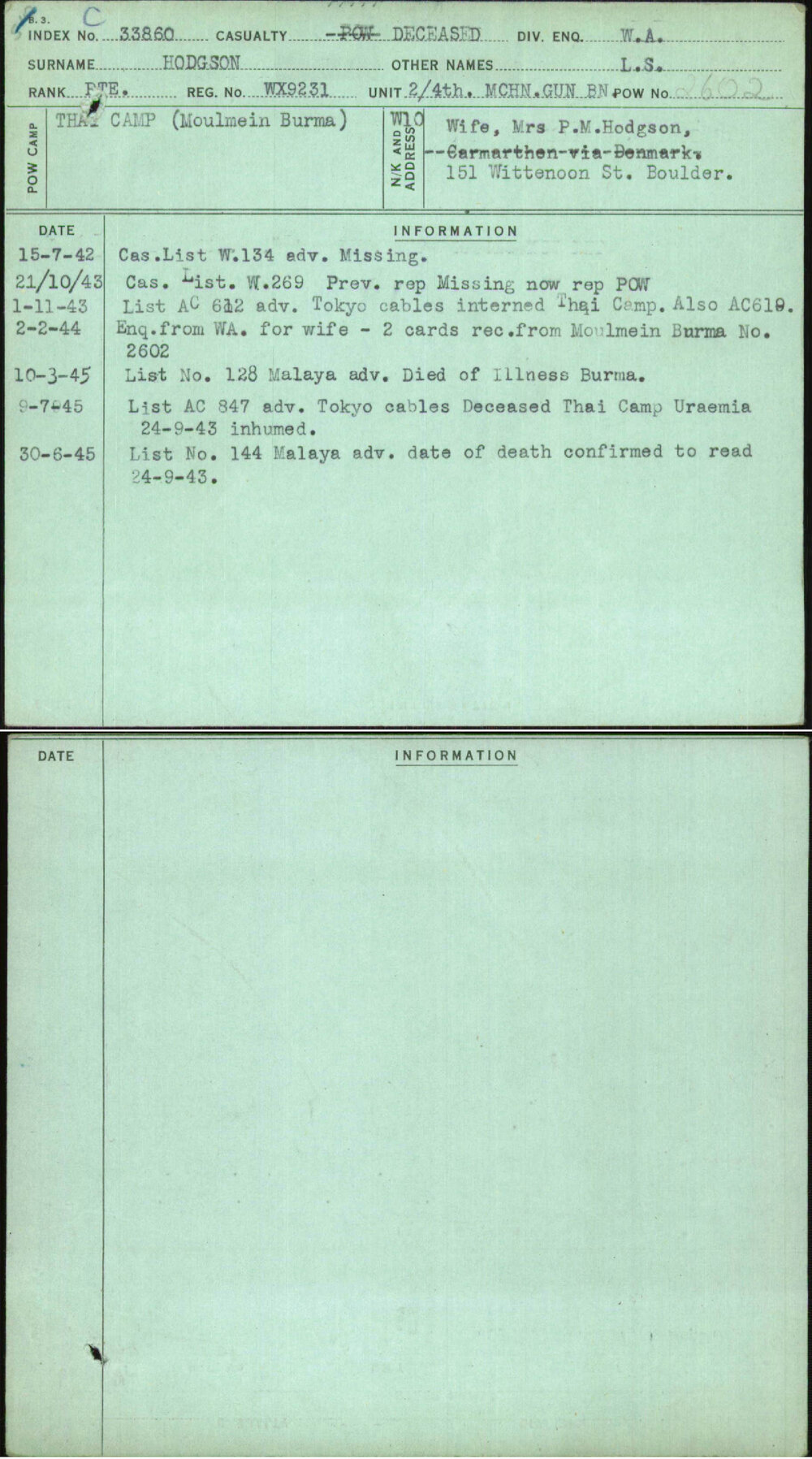 Hodgson, L S, WX9231