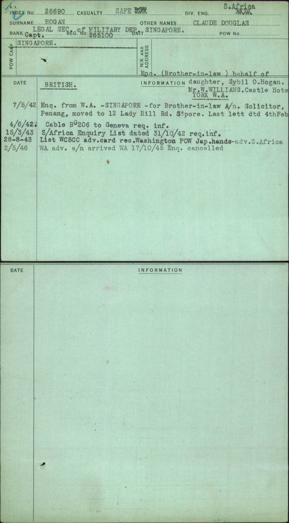 Hogan, Claude Douglas, 265100