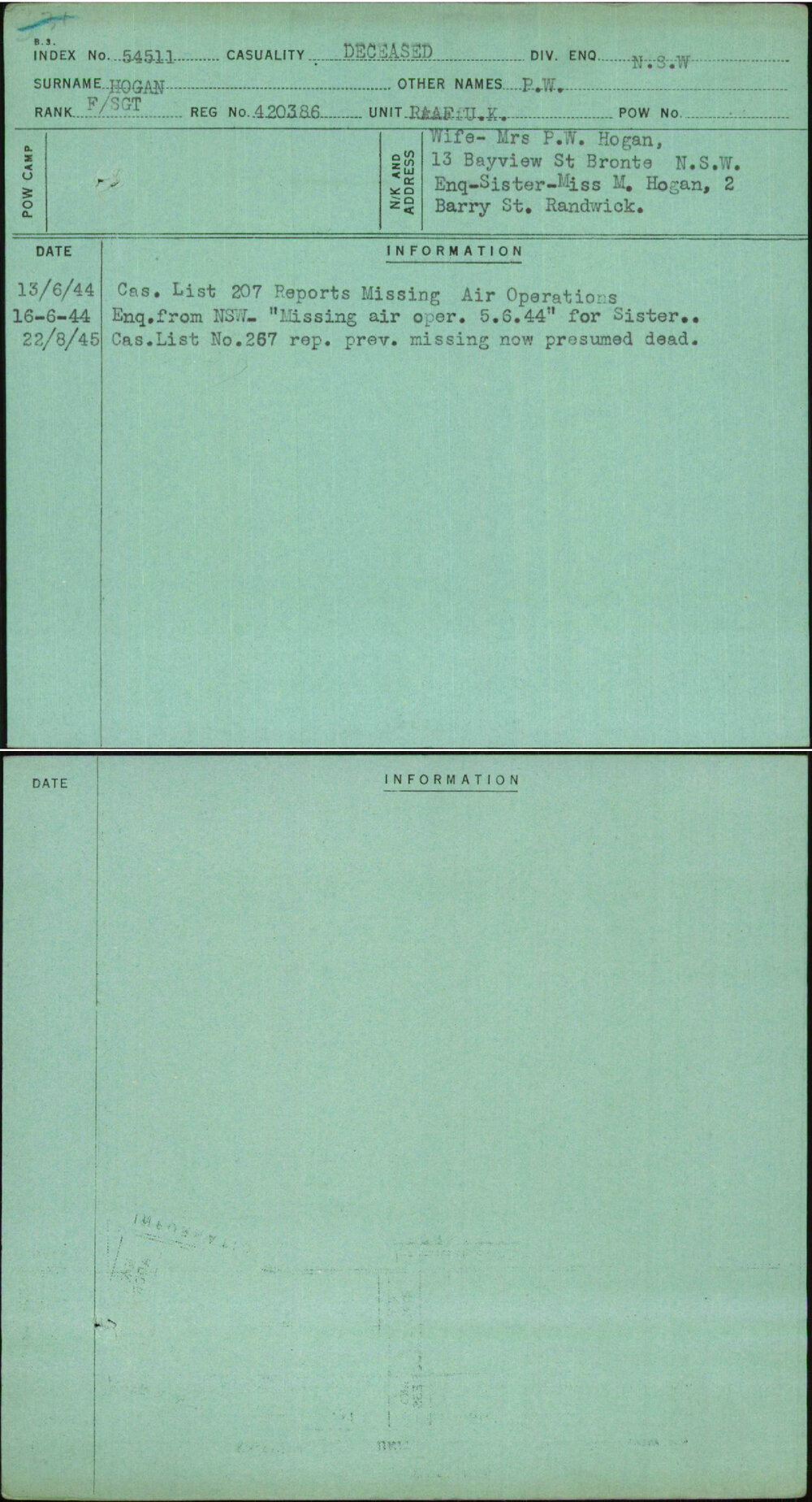 Hogan, P W, 420386