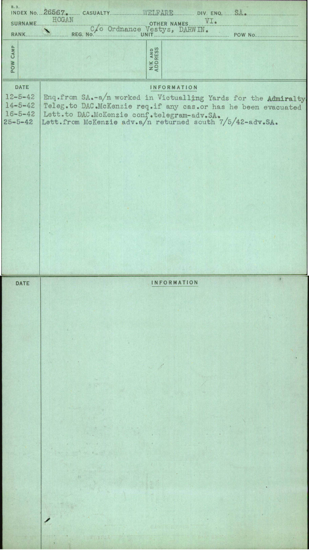 Hogan, Vi, C-O Ordnance Vestys Darwin