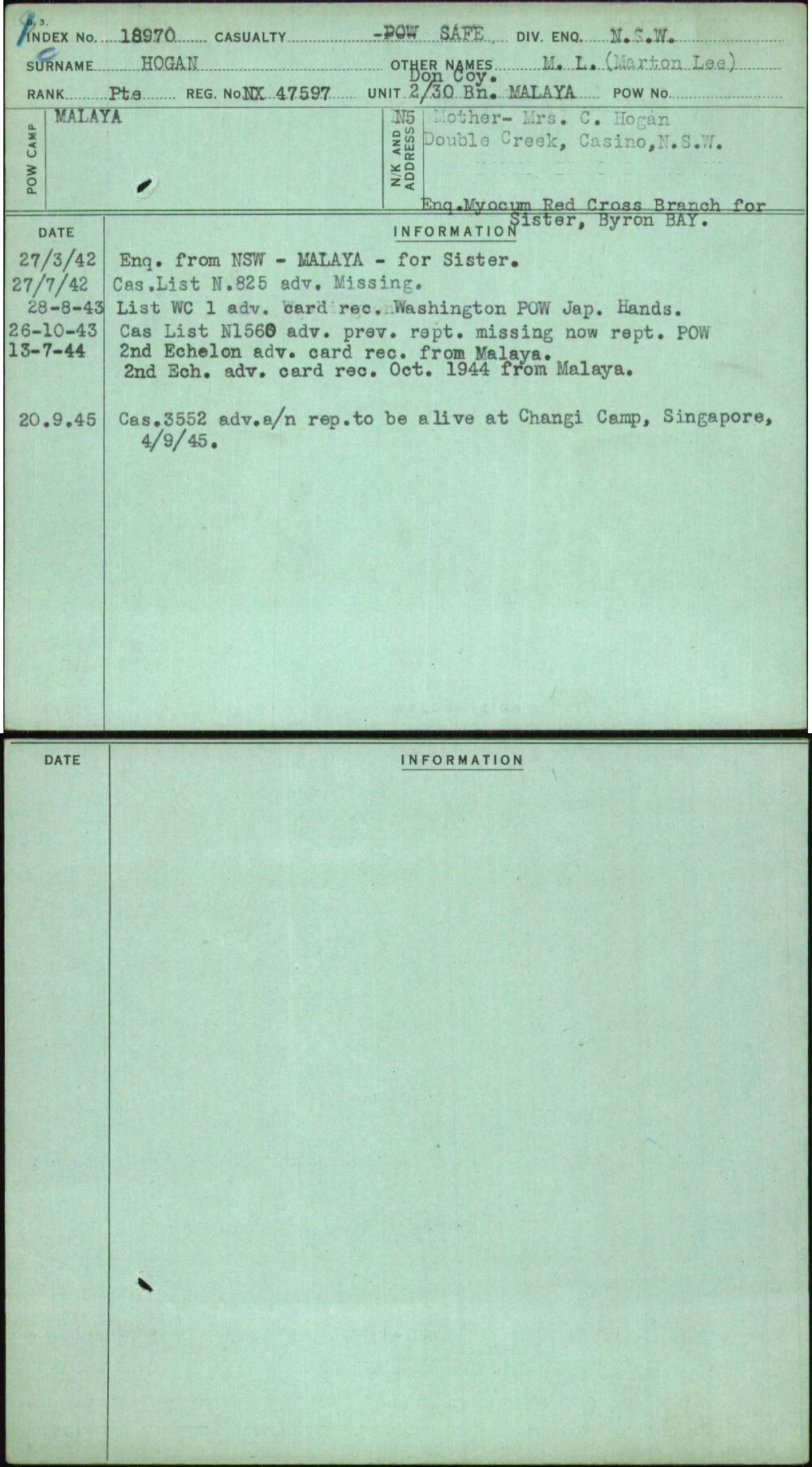 Hogan, M L (Marton Lee), NX47597