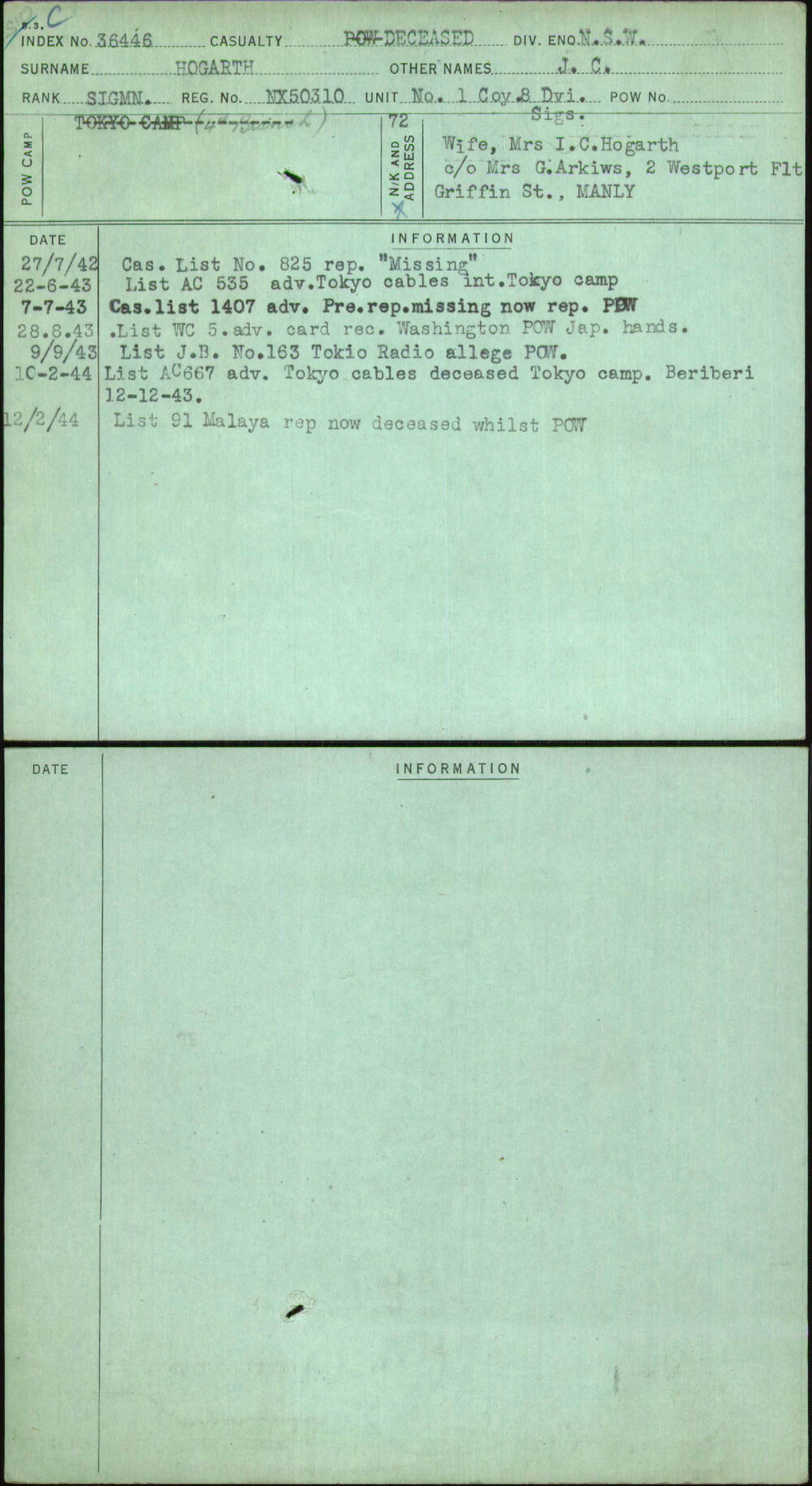 Hogarth, J C, NX50310