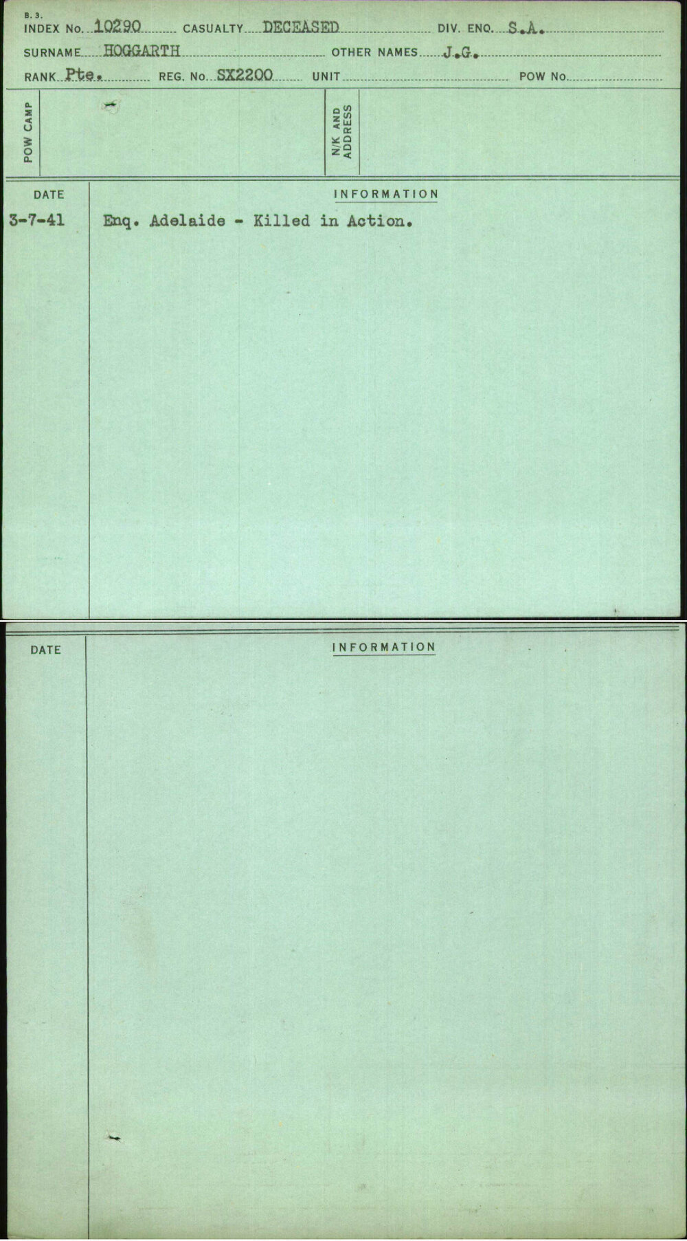 Hoggarth, J G, SX2200