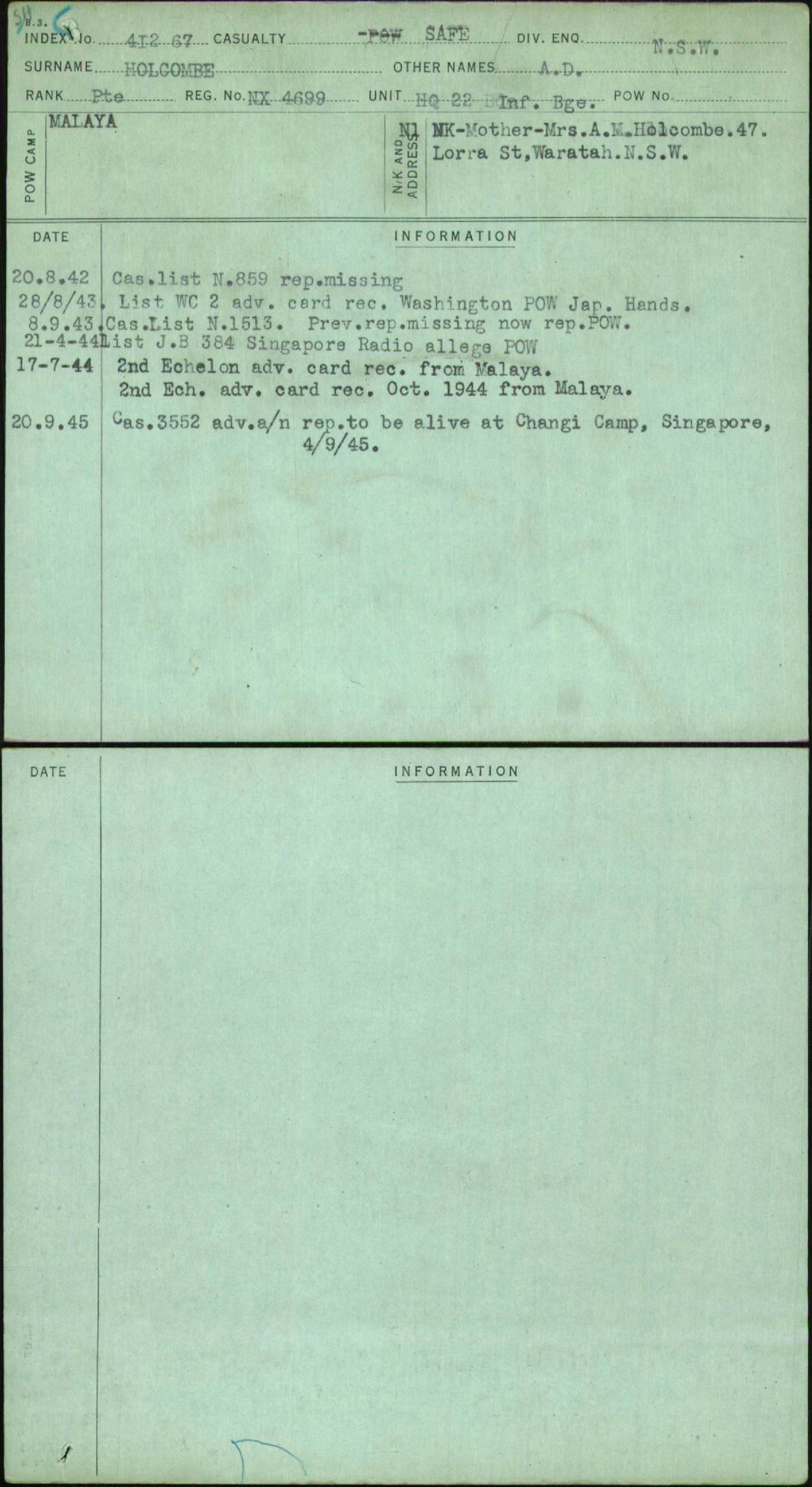 Holcombe, A D, NX4699